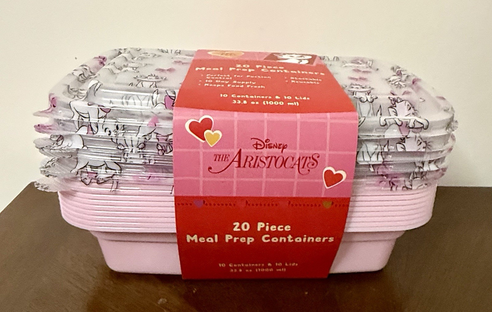 NEW💘Disney Aristocats Marie Love Hearts 20-Pc Meal Prep Food Storage Containers