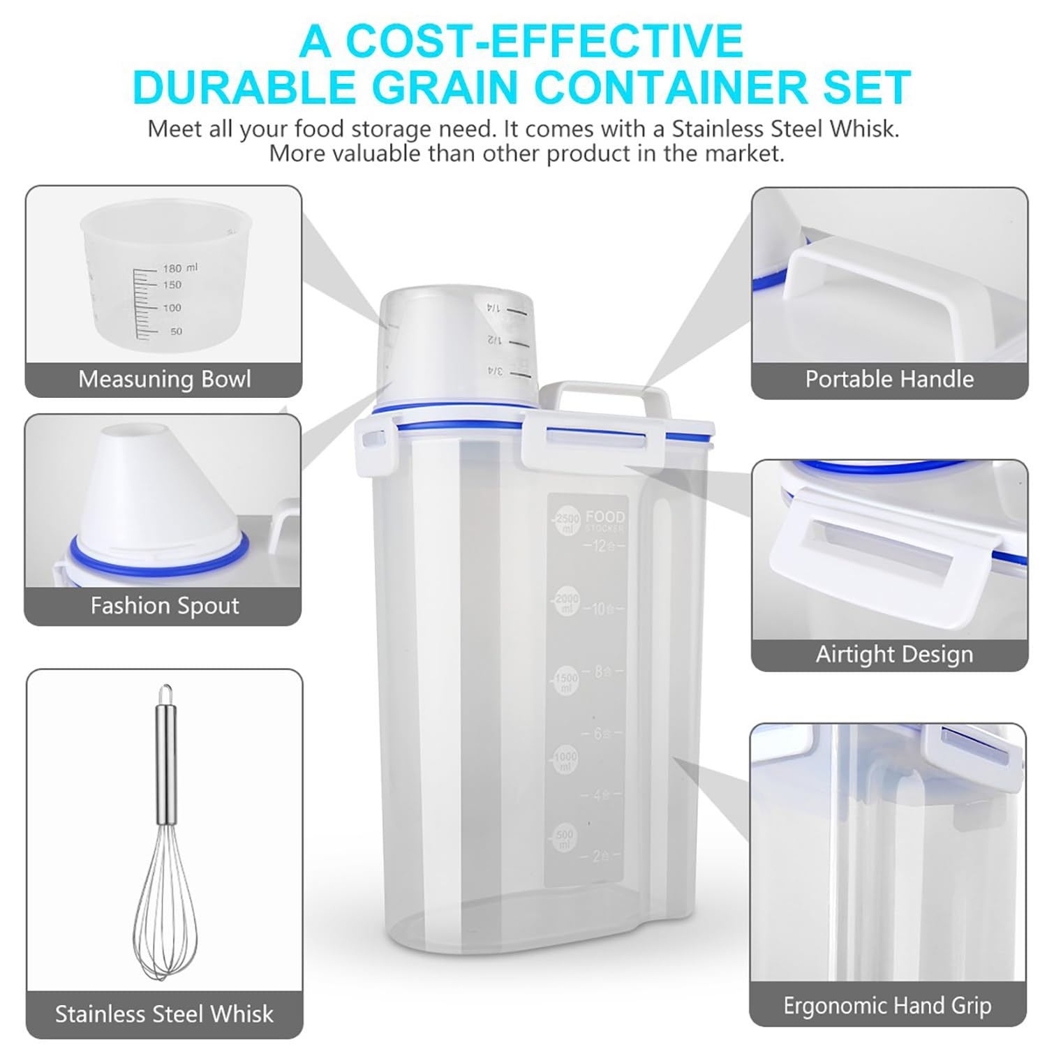 Uppetly Rice Airtight Dry Food Storage Containers, BPA Free Plastic Sealed Holde