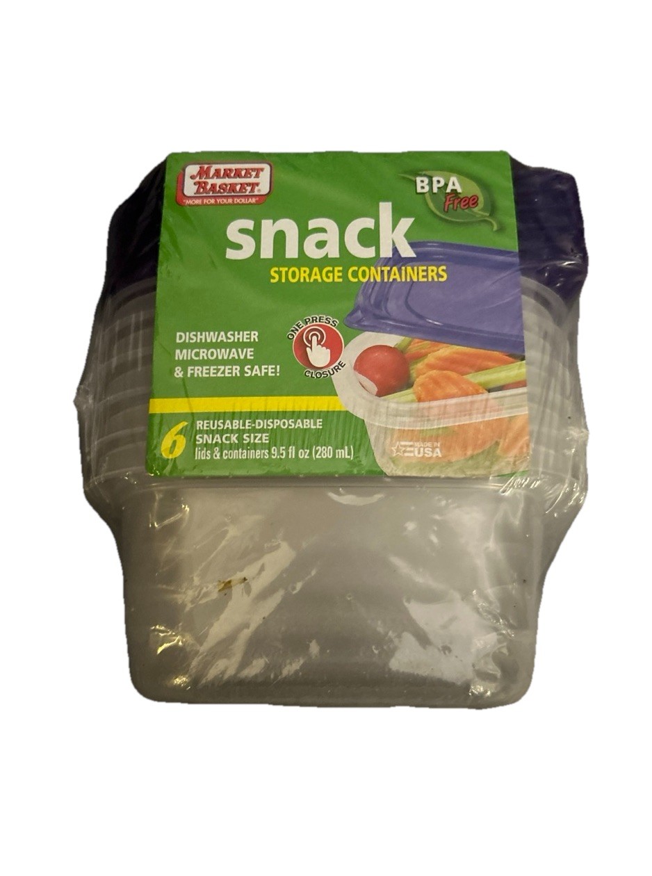 Market Basket 6 Pack Snack Storage Containers 9.5oz BPA Free New