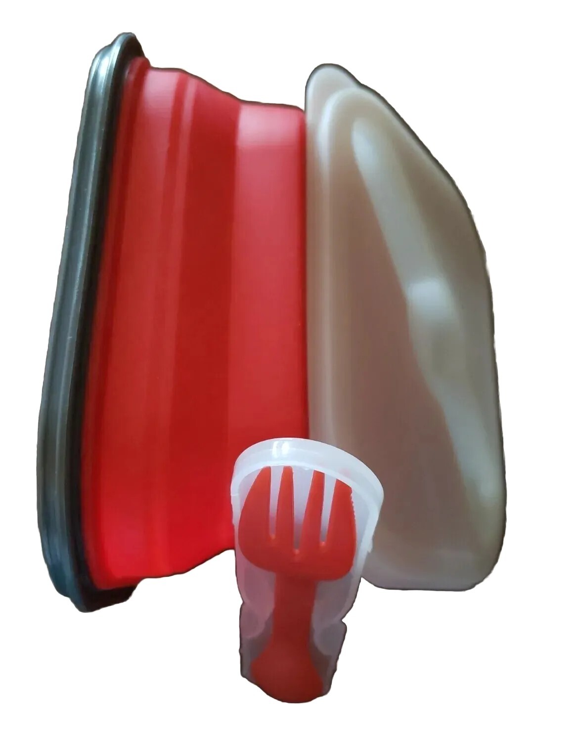 NEW Collapsible Silicone Lunch Tote ☆ Attached Spoon/Fork ☆ 6″ x 5″ ☆ FRESH-2-GO