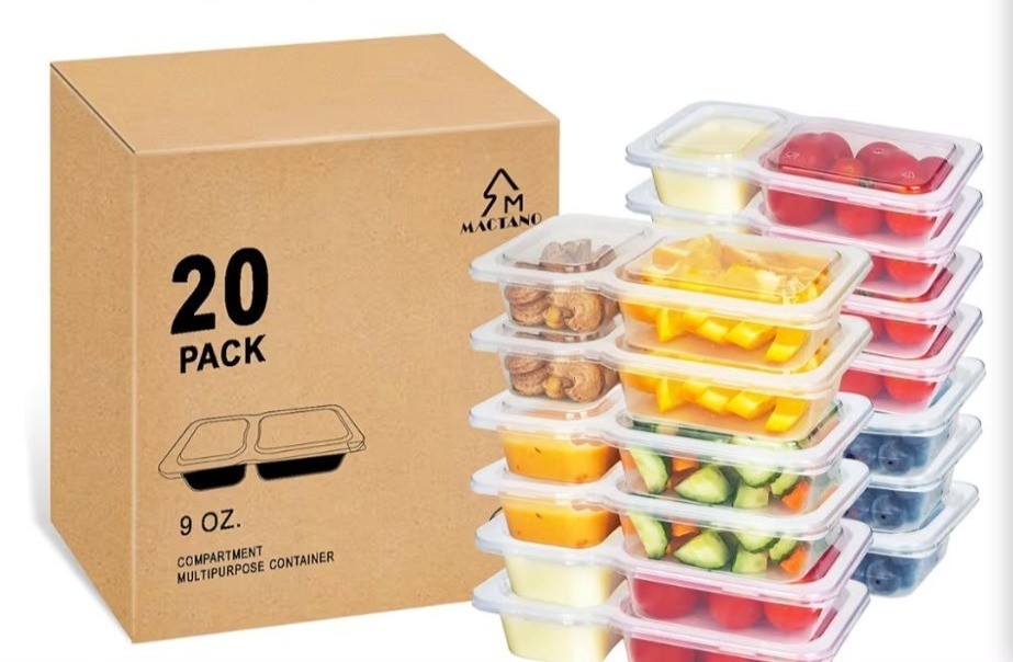 20-Pack Reusable 9 Oz Snack Containers with Lids Double Compartment BPA-Free