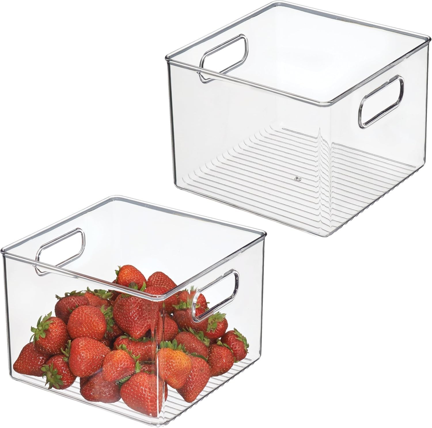 iDesign Pantry Storage Bin W/ Handles Kitchen Cabinets/Fridge Set of 2 Clear