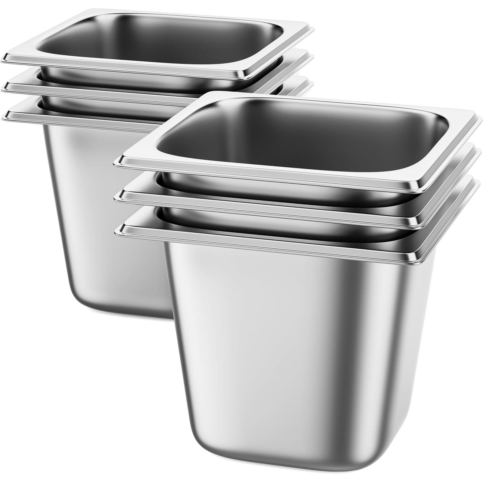 6 PCS 1/6 Size 6 Inch Deep Stainless Steel Steam Table Food Pans 22 Gauge