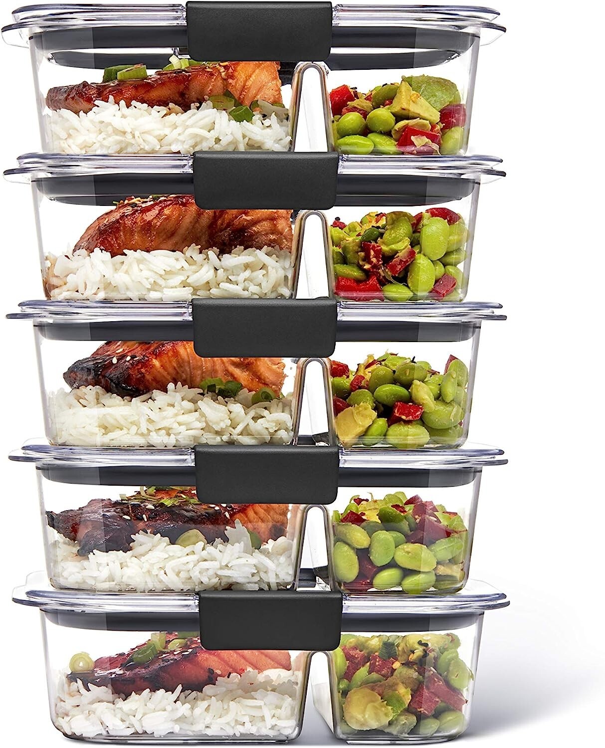 Rubbermaid Brilliance Food Storage Containers 2 Compartments Set of 5 (2.85 Cup)