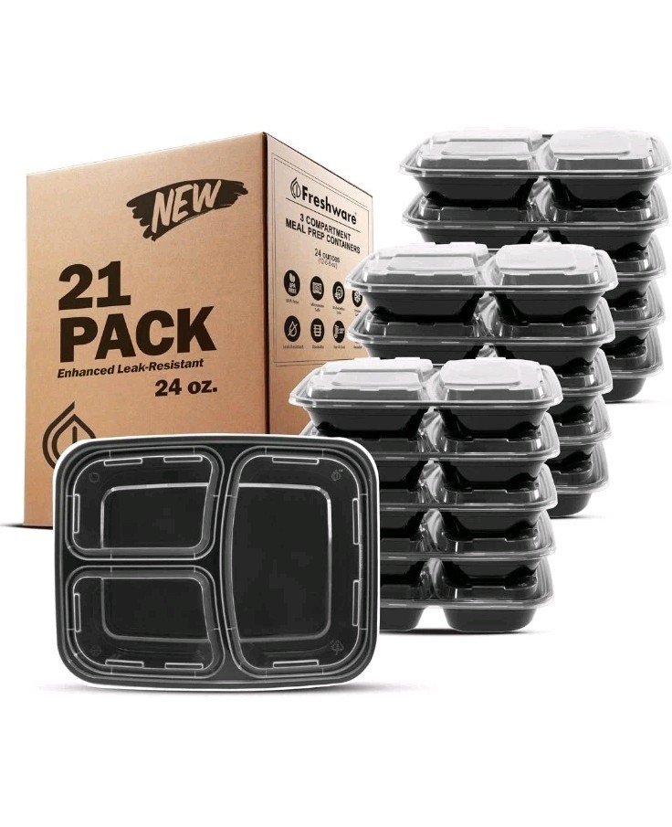 Freshware: Meal Prep Containers 21 Pack 3 Compartment with Lids 24OZ-21PK