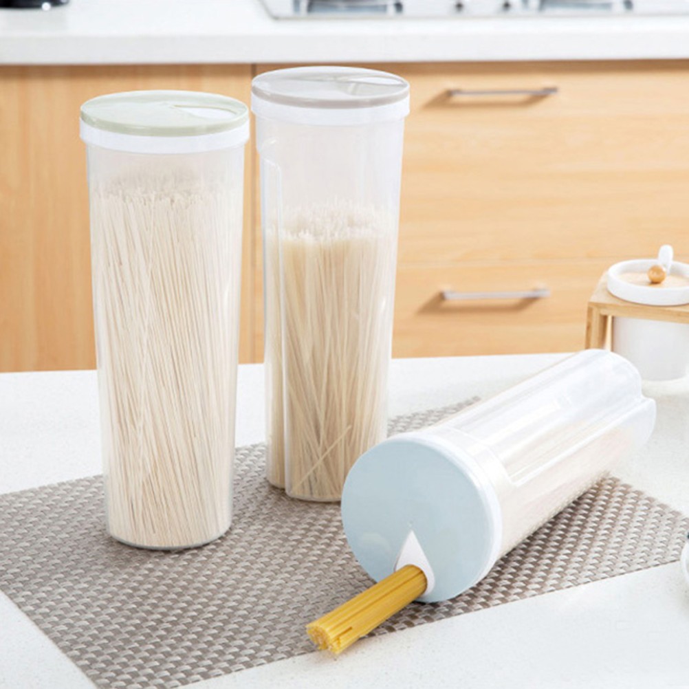 Rotating Lid Spaghetti Storage Box in Blue Keeps Cereals and Grains Fresh