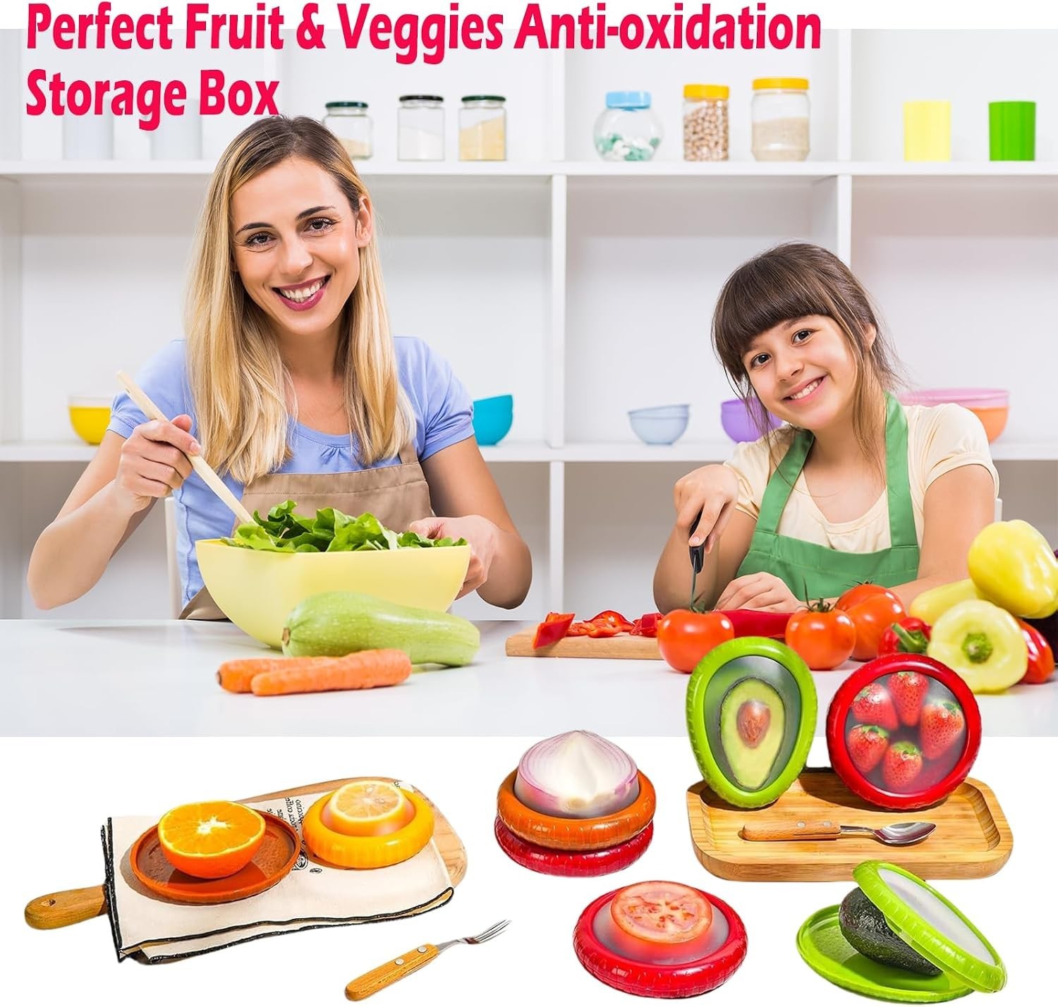 5-Piece Avocado Saver and Tomato Holder Set – 4 Reusable Silicone Food Storag…