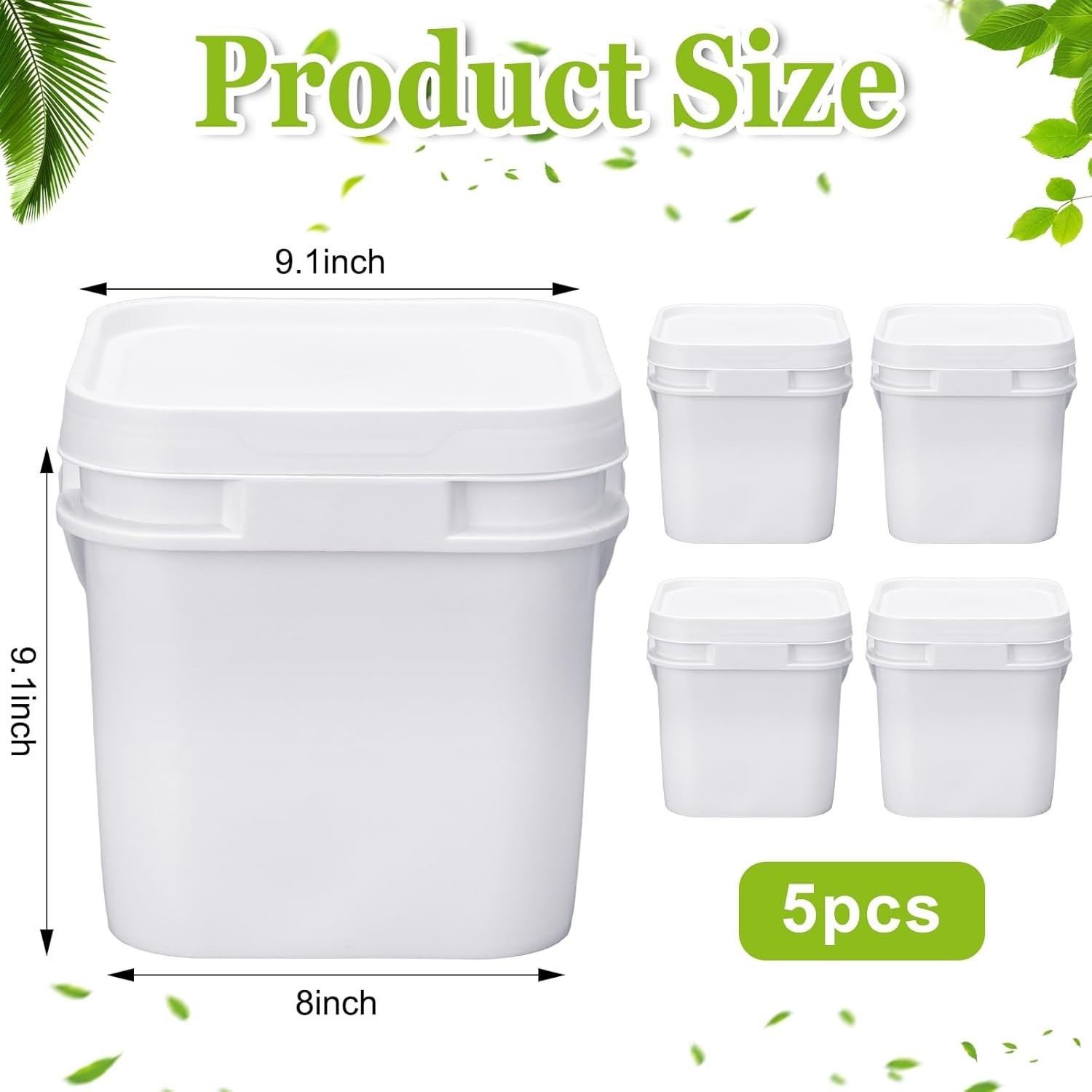2.2 Gallon White Food Grade Bucket W/ Lid Square Plastic Bucket 10L Utility