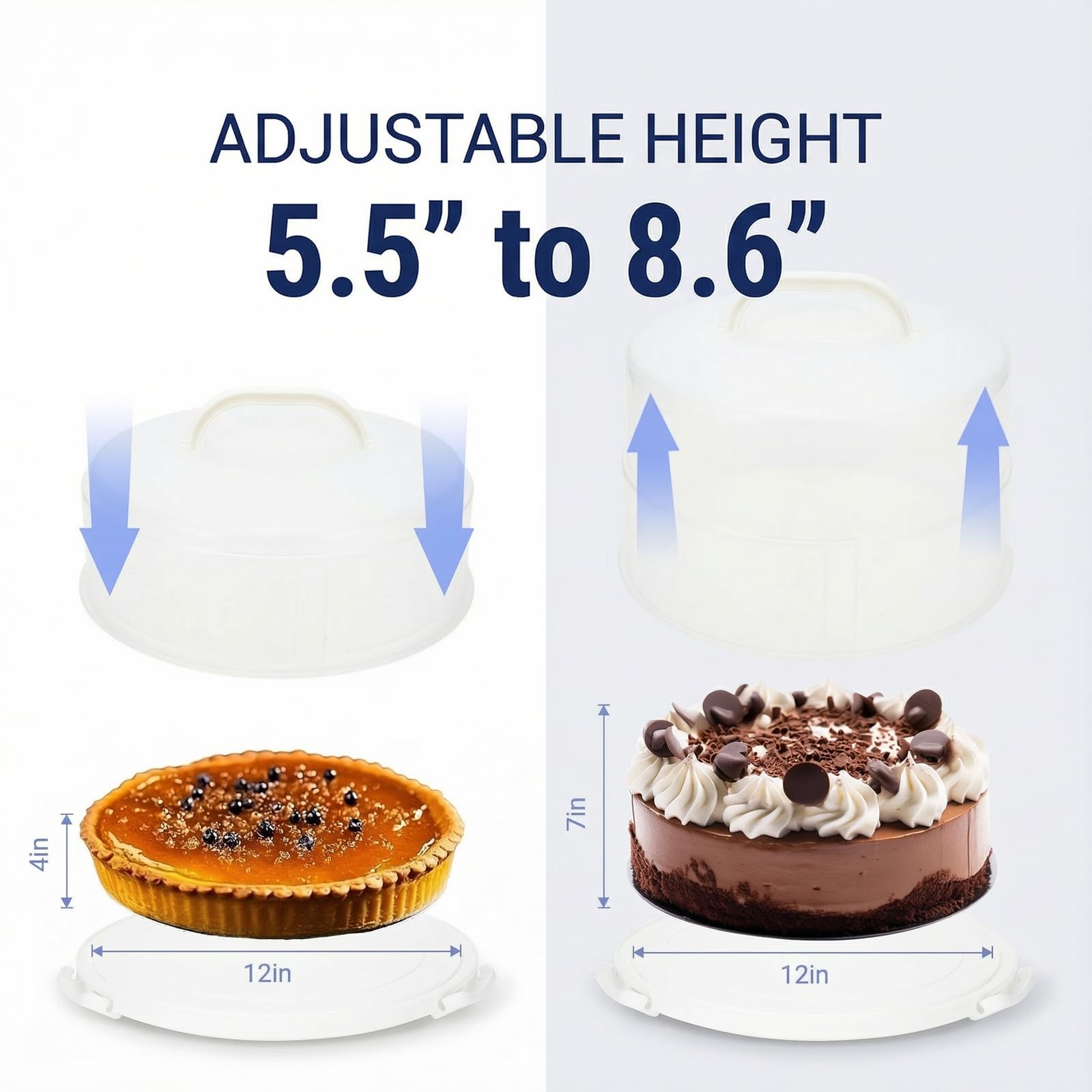 12 Inch Cake Carrier with Lid and Handle – Heavy-Duty 13.5″, White