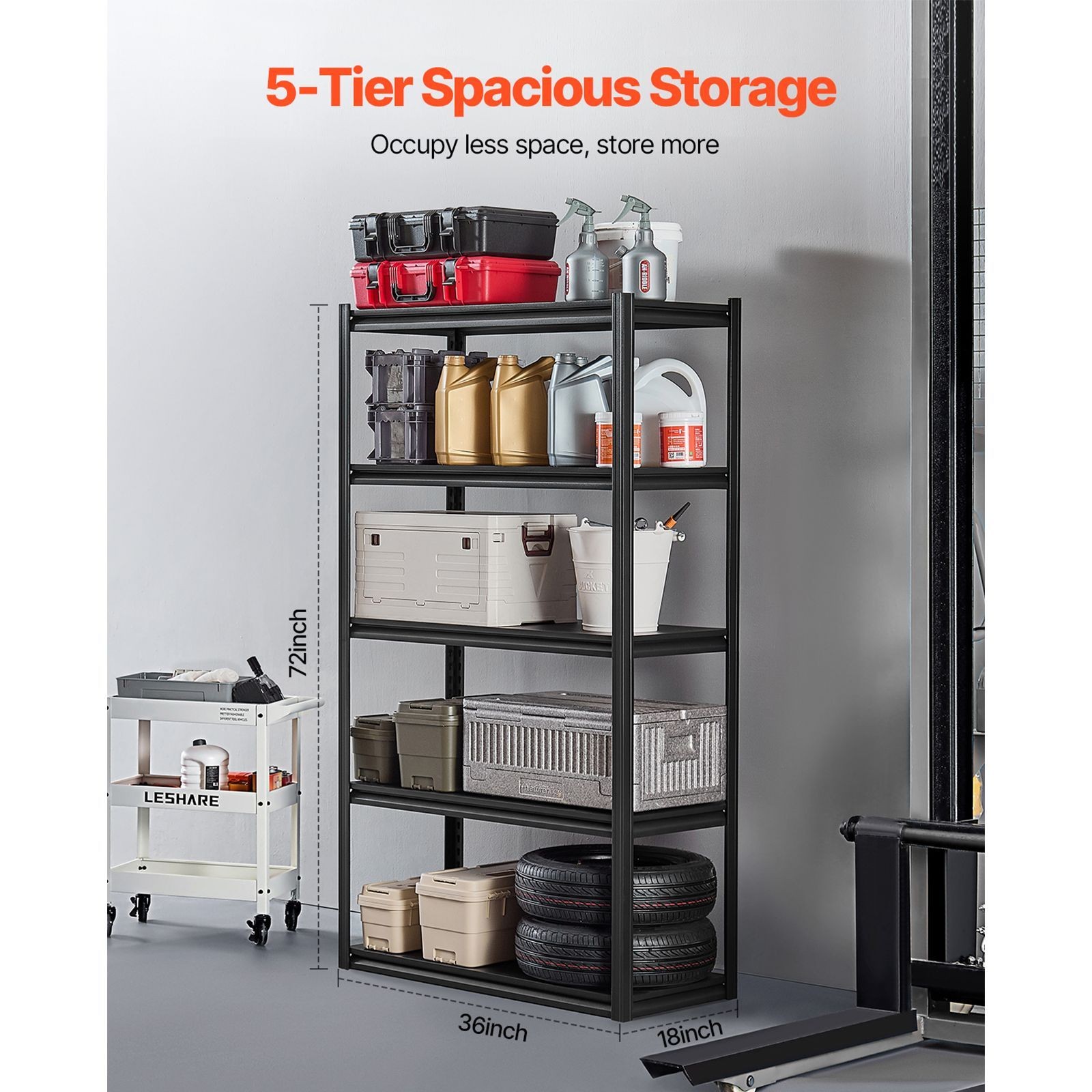 5 – Tier Adjustable Metal Shelving, 2000 lbs Capacity, 18x40x72 Inches, Garage