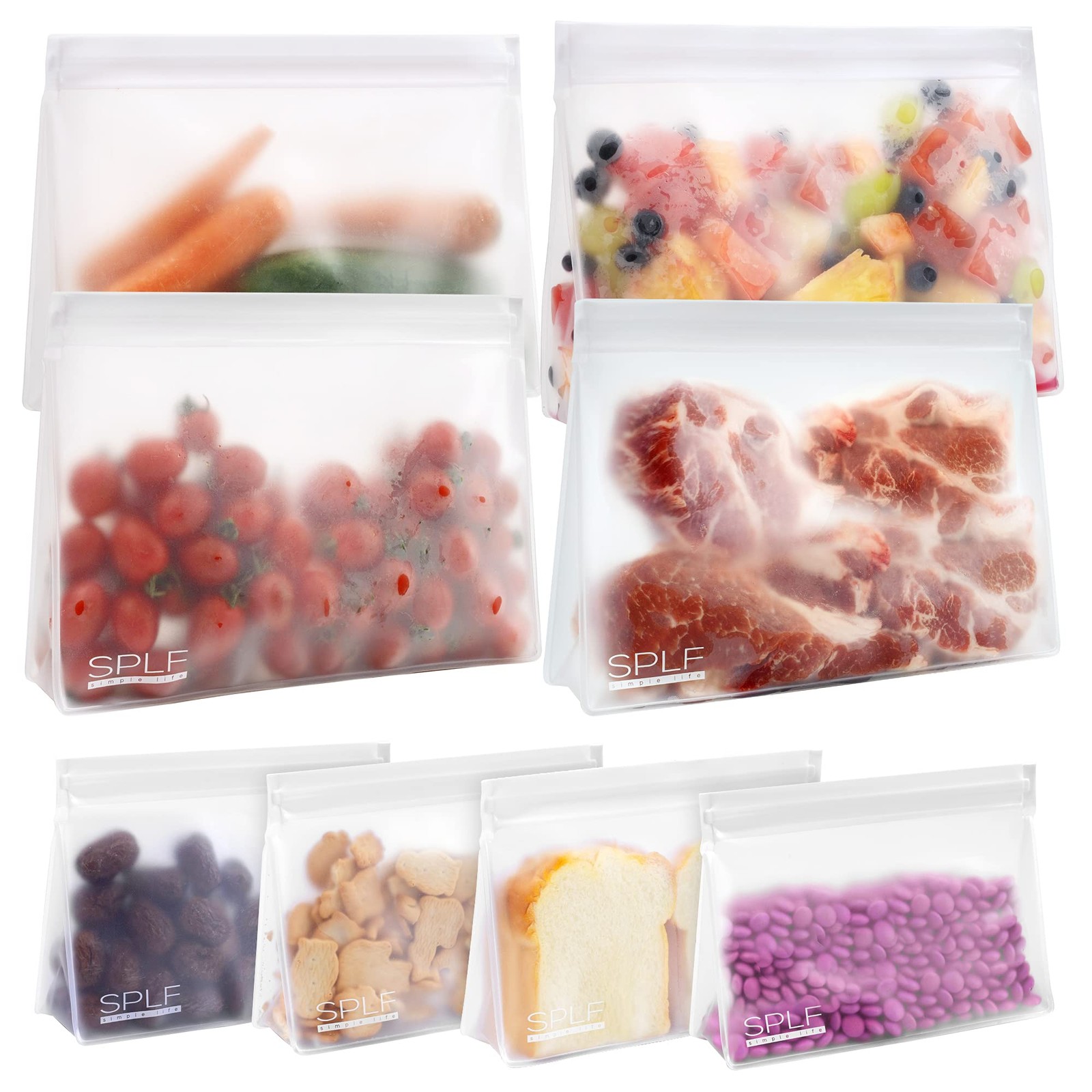 8 Pack Dishwasher Safe Reusable Storage Bags (4 Half Gallon Freezer Bags, 4 Q…