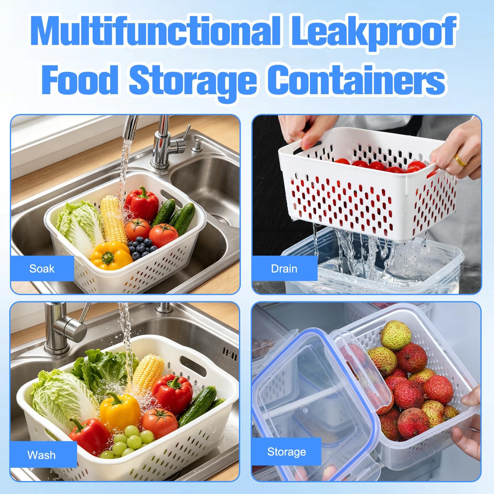 4 In 1 Food Storage Container, Fruit Storage Containers for Fridge Household …