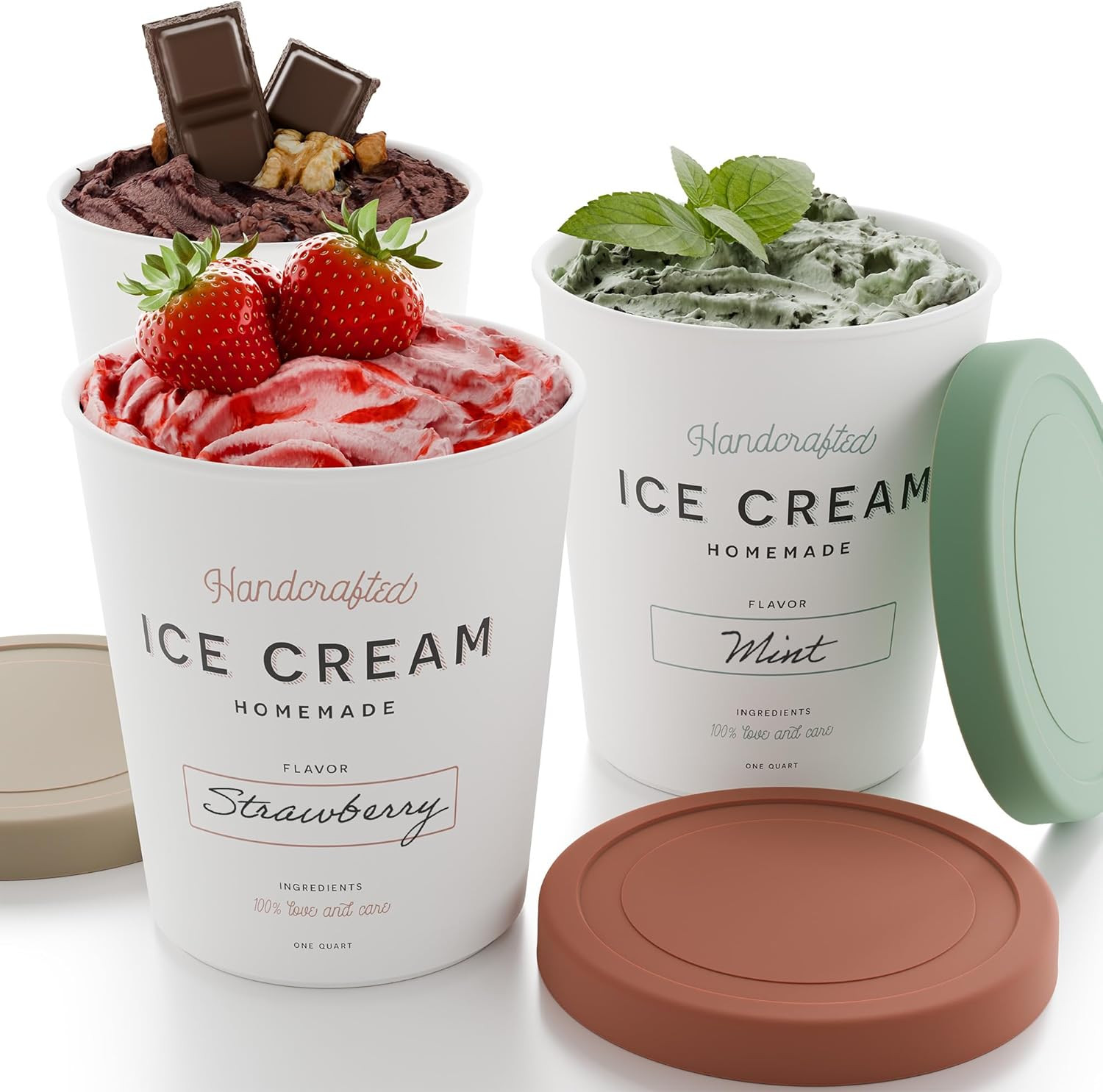 ZICOTO Set of 3 Reusable Ice Cream Containers 1 Quarts ea. – Perfect for Homemad