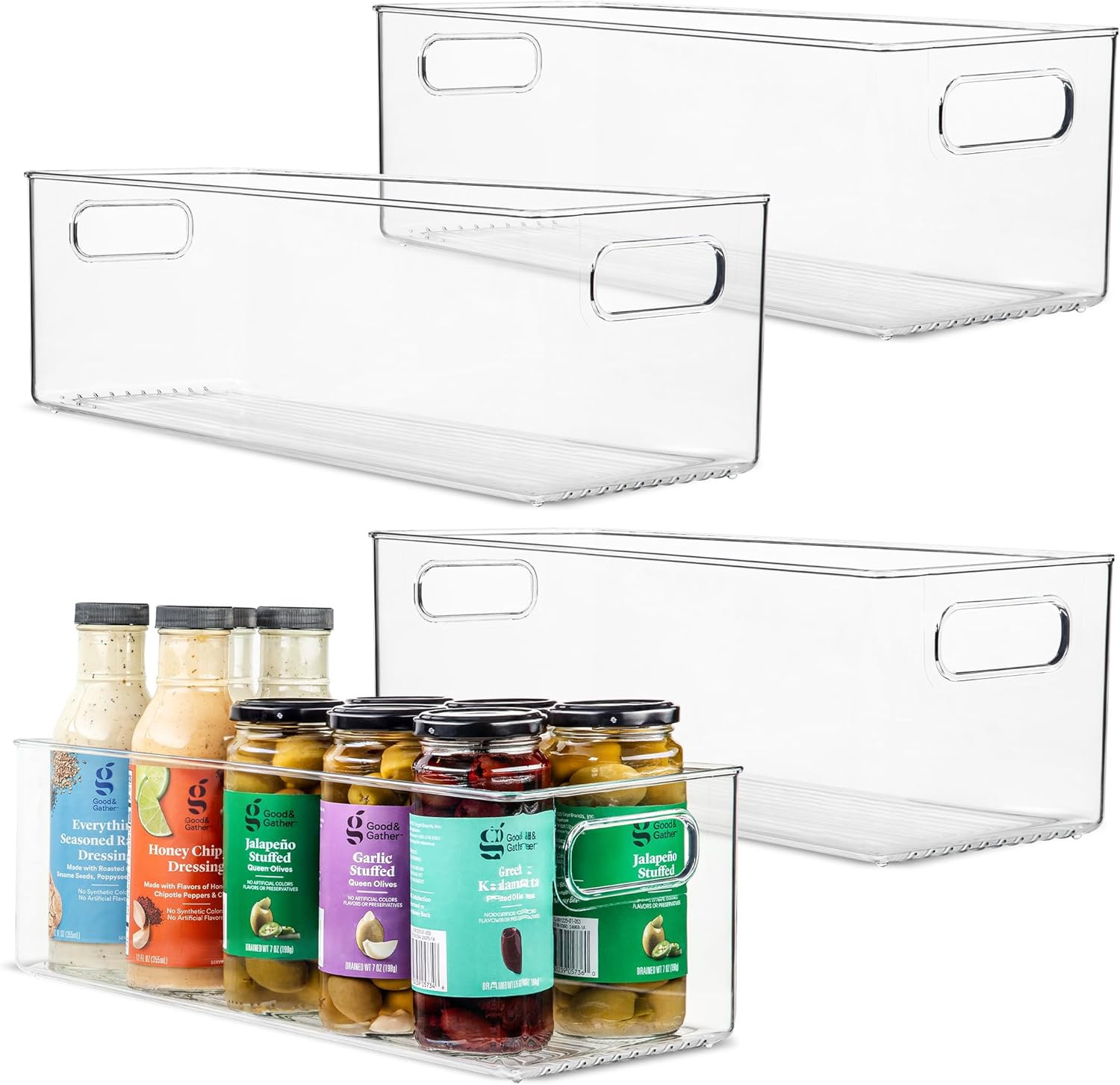 Clear Plastic Food Storage Bins with Handles – 4 Pack, 16″x6″x5