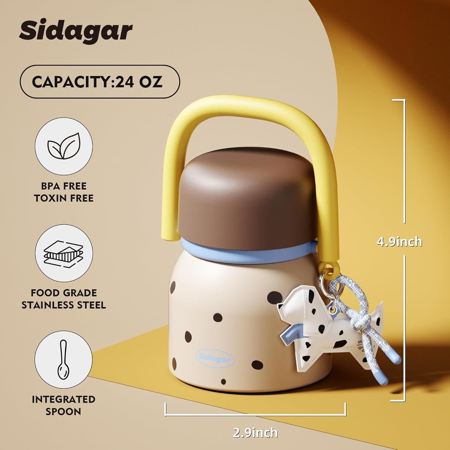 Sidagar 24oz Insulated Stainless Steel Food Jar Leak-Proof with Handle and Spoon