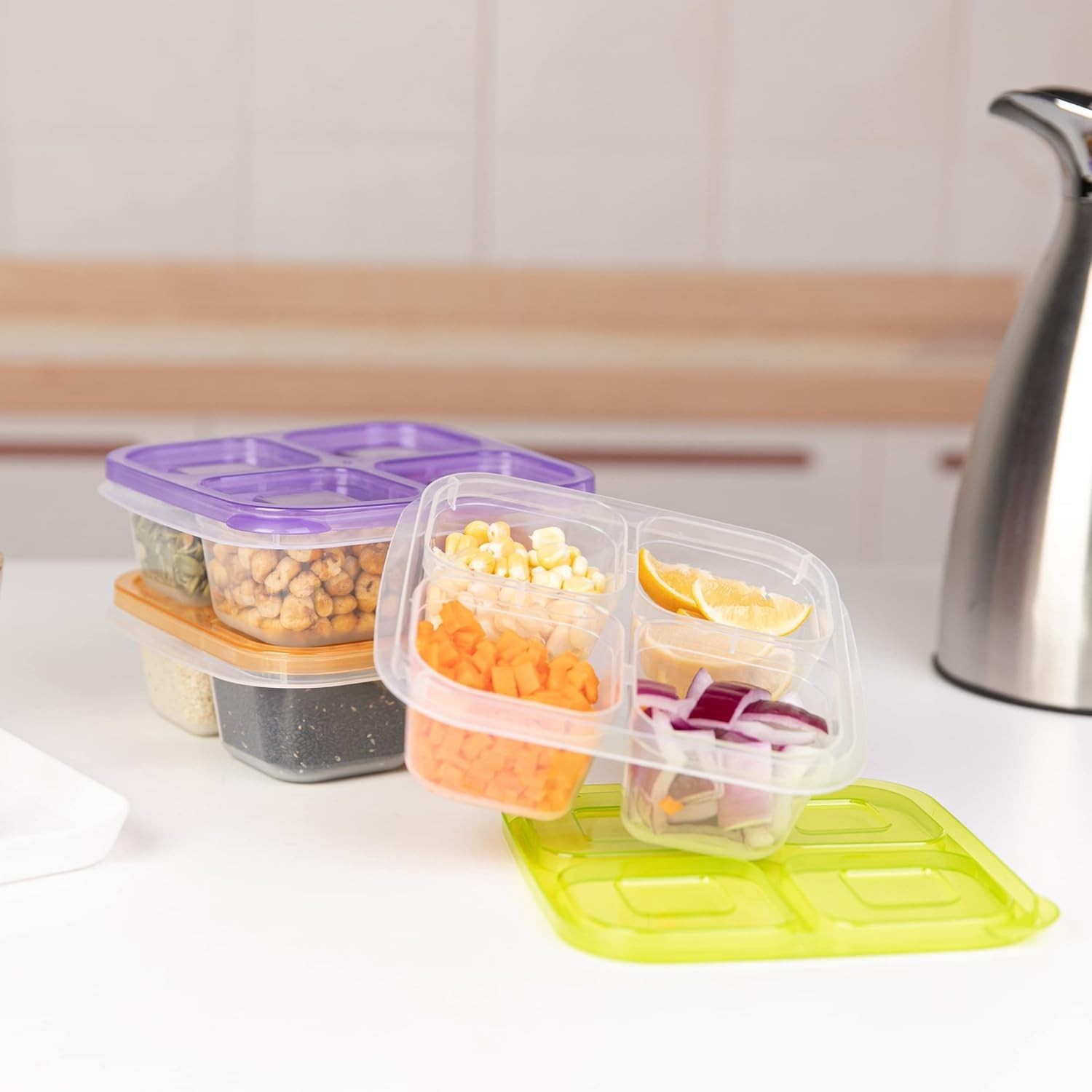 Classic Color 4-Compartment Meal Prep Containers: Set of 6, Microwave Safe