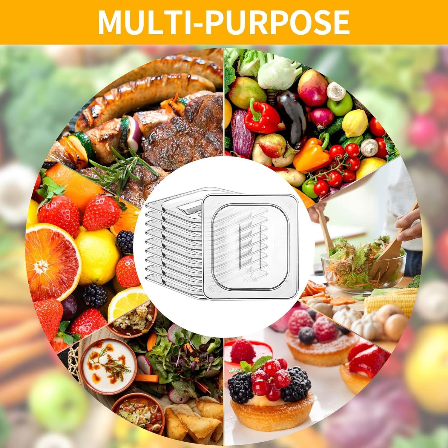 10 Pack 1/6 Size Clear Food Pan Lids Polycarbonate Universal Handled Food Pan Li