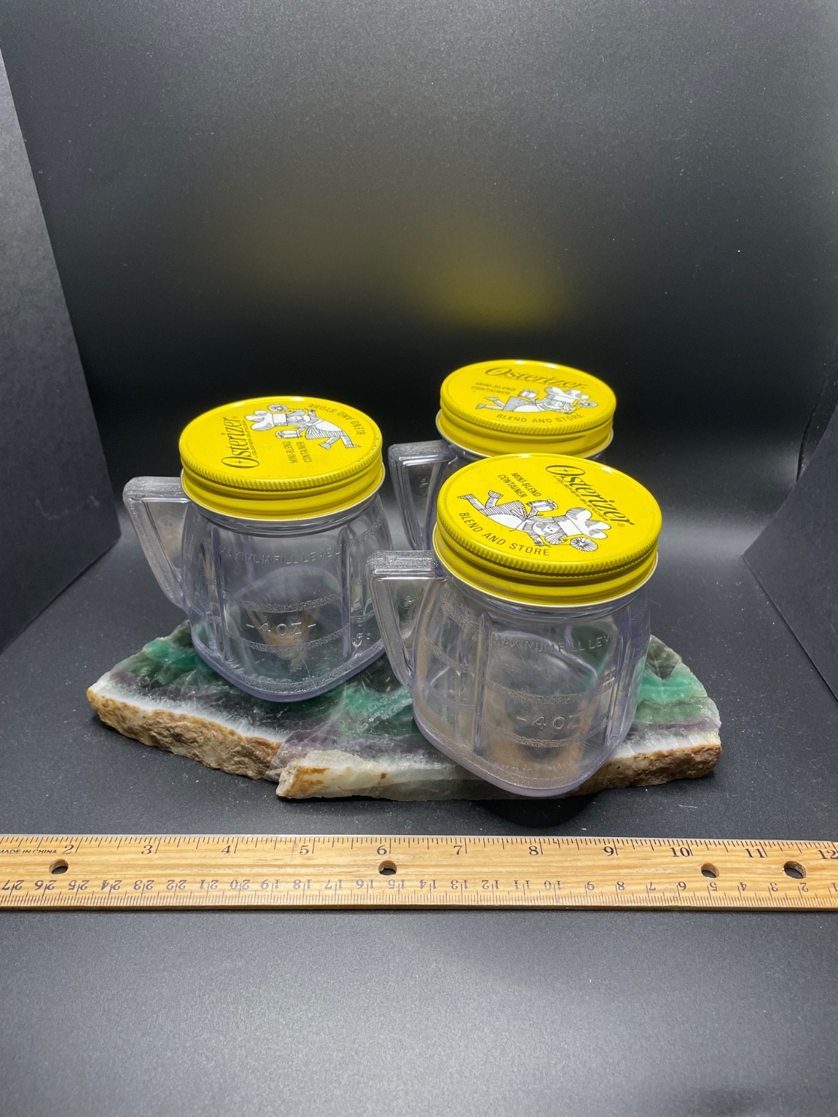 3 Vtg Osterizer Mini Blend Containers Jars 8oz. Blend & Store Plastic Metal Lid