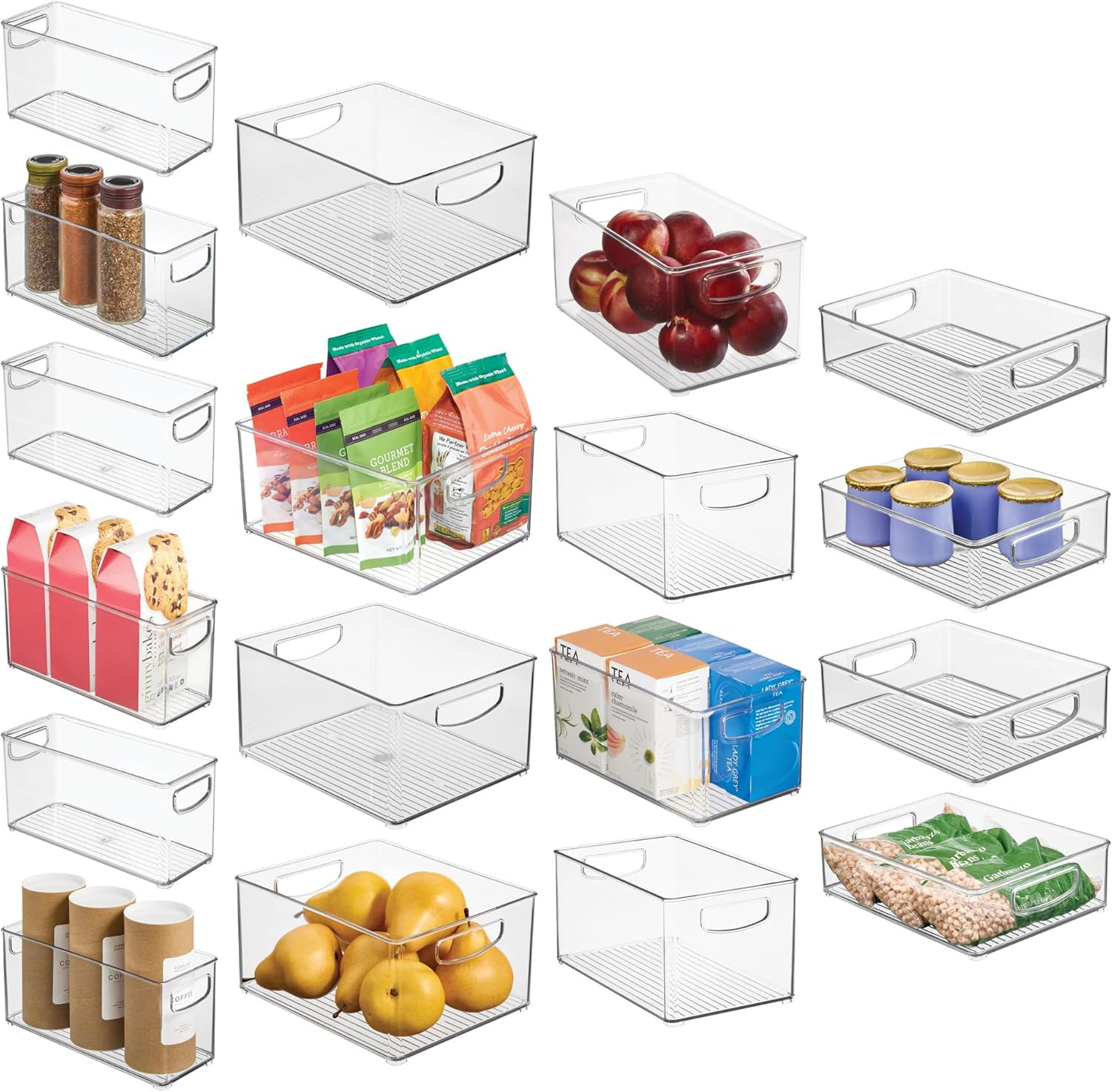 Stackable Plastic Handle Bin Assortment Set – Storage Organizers for Kitchen, Fr