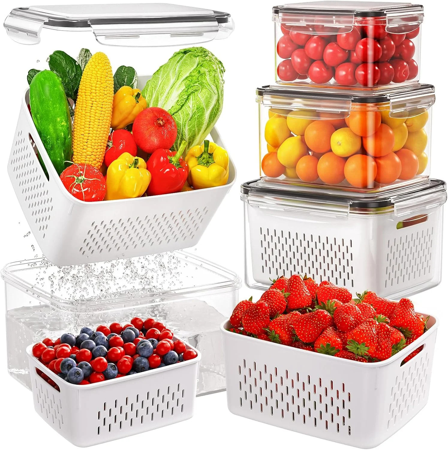 4 PCS Fruit Storage Containers for Fridge, Produce Containers for Fridge with Re