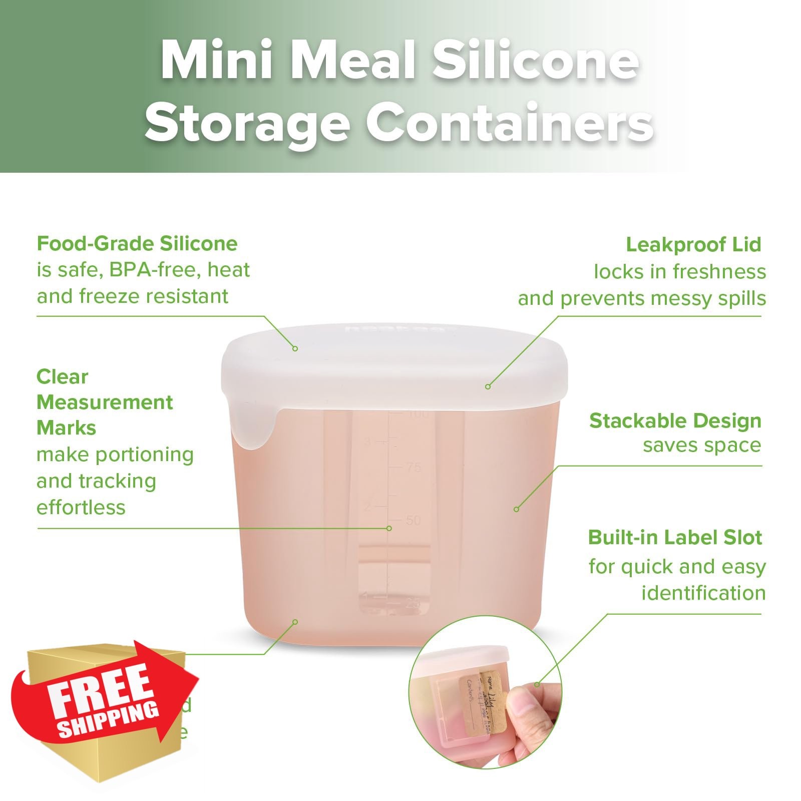 haakaa Mini Meal Containers Blush 3oz 6 Pack