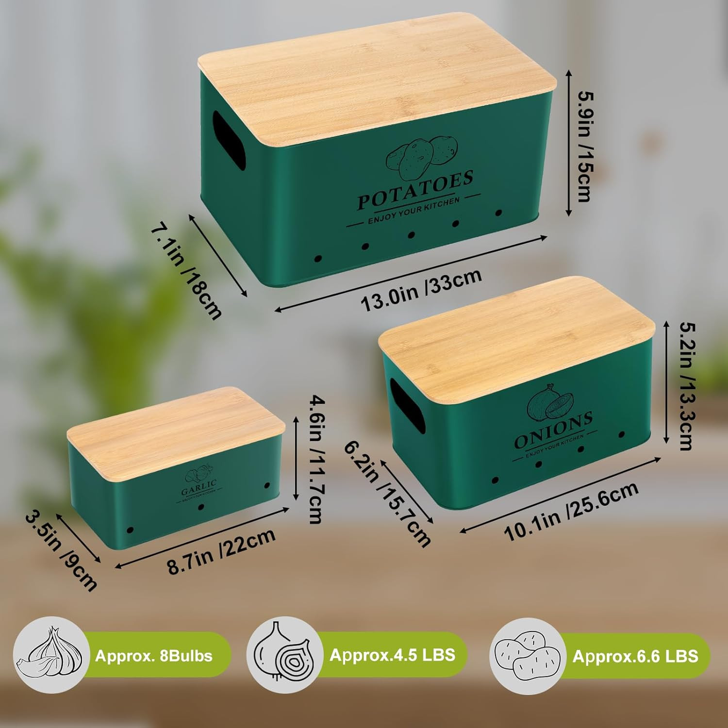 Kitchen Vegetable Storage Set of 3, Metal Onion Garlic Potato Storage Set, Kitch