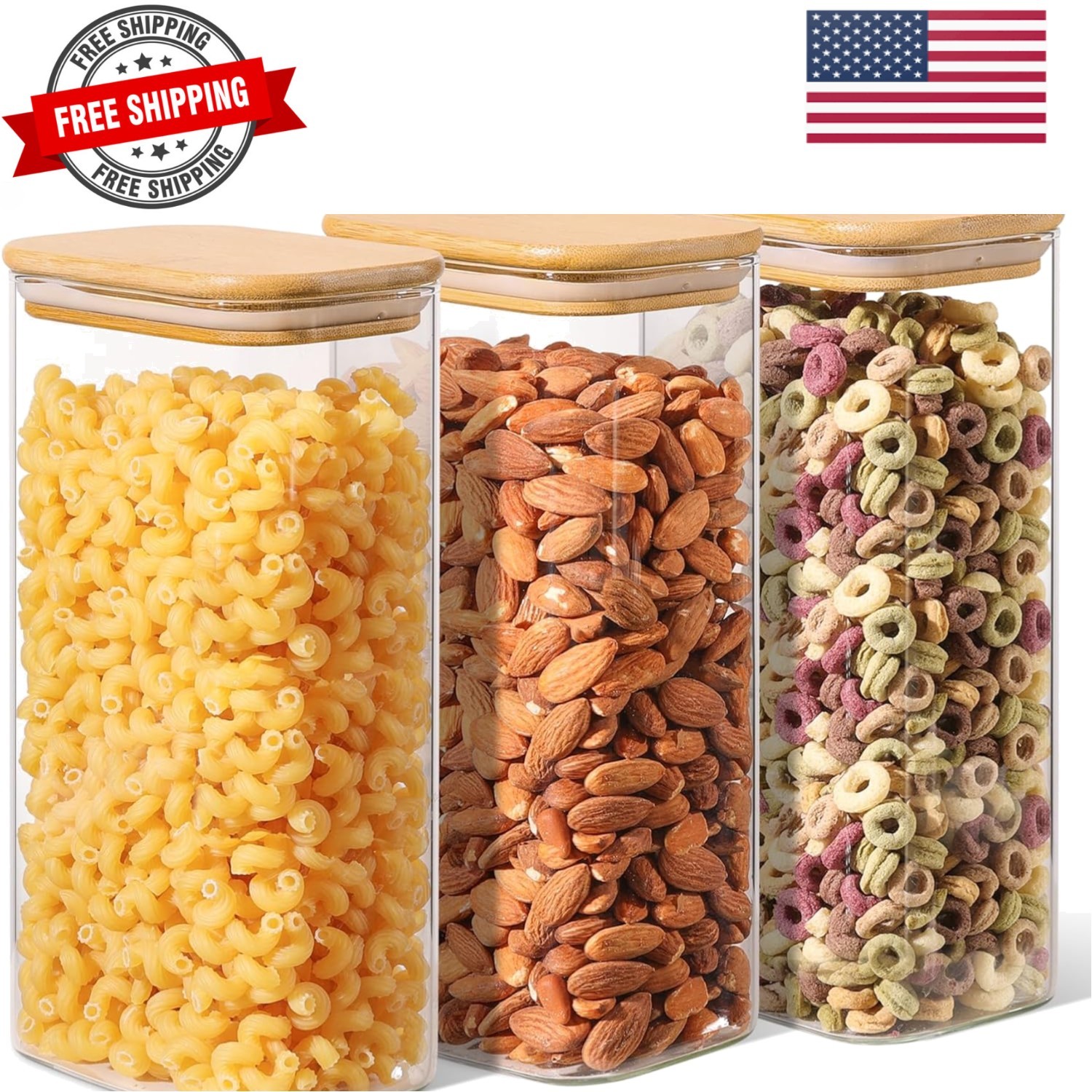 1.8Qt Rectangular Glass Food Storage Containers with Lids, 3-Piece Airtight C…