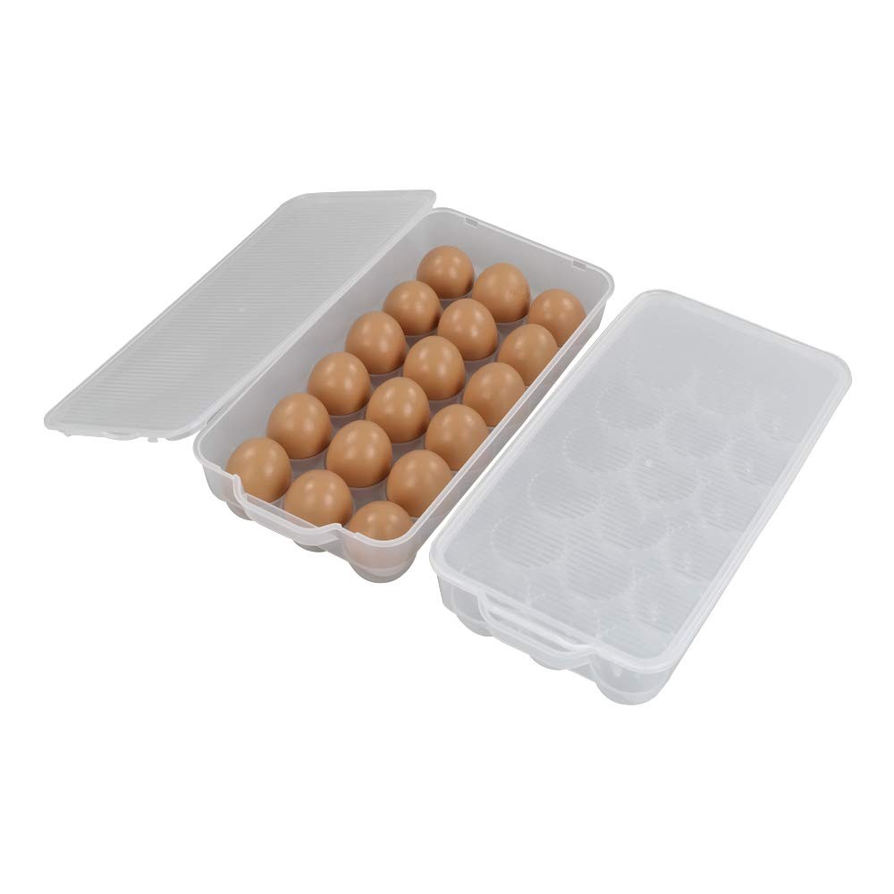 2-Pack Clear Refrigerator Plastic Egg Holder Storage Bin with Lid Stores 18 E…