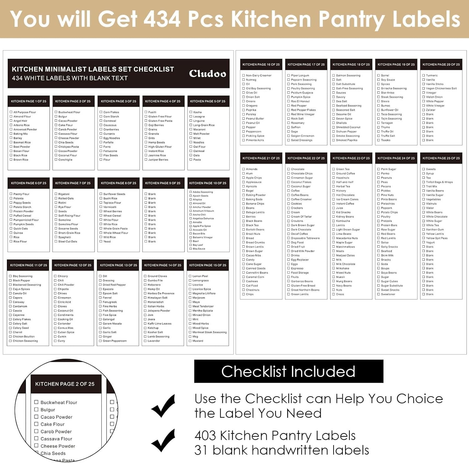 434 Pcs Kitchen Pantry Labels for Food Containers with DIY Blank Labels,3 Siz…