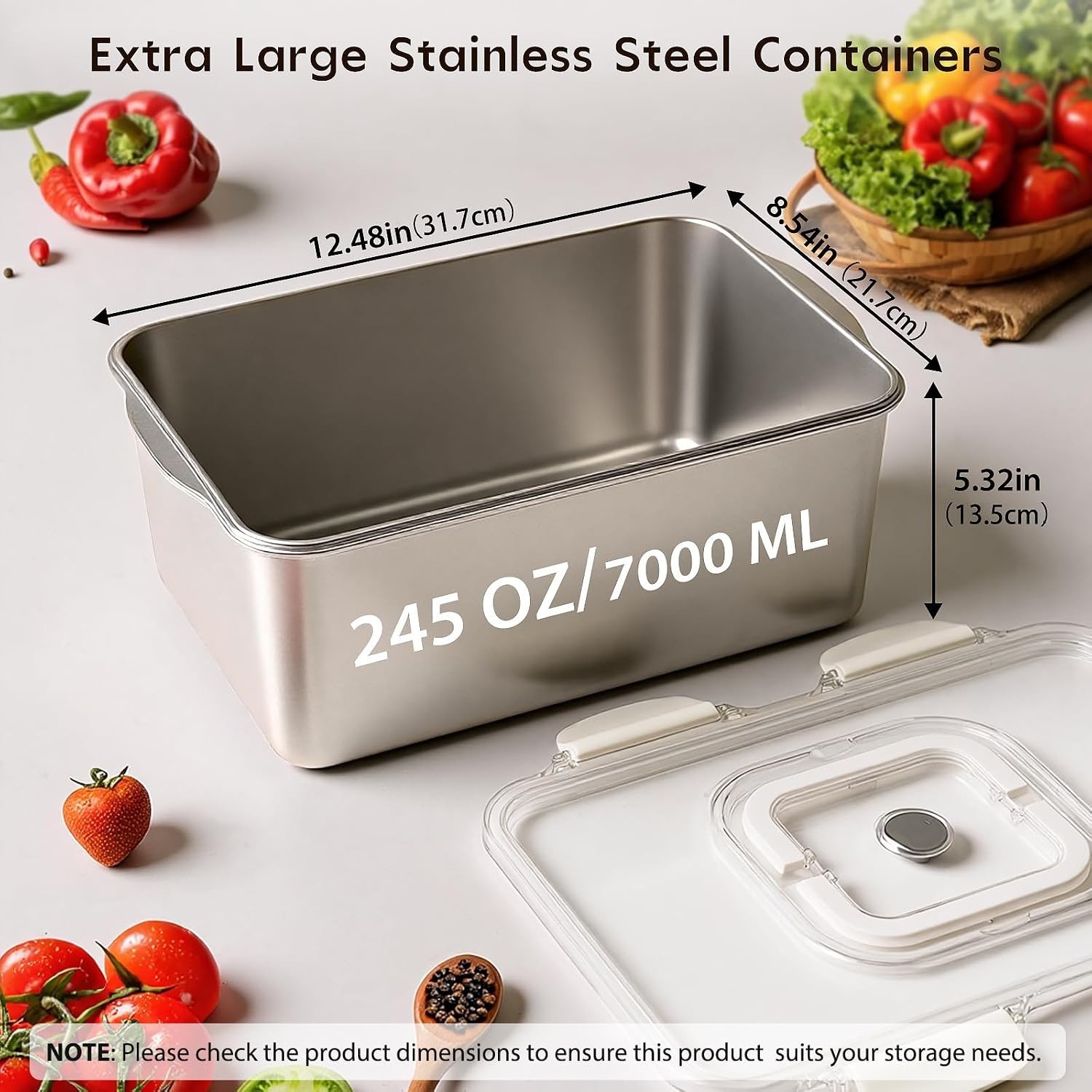 7000ML 304 Stainless Steel Food Storage Container with Lid Handle Oven Safe