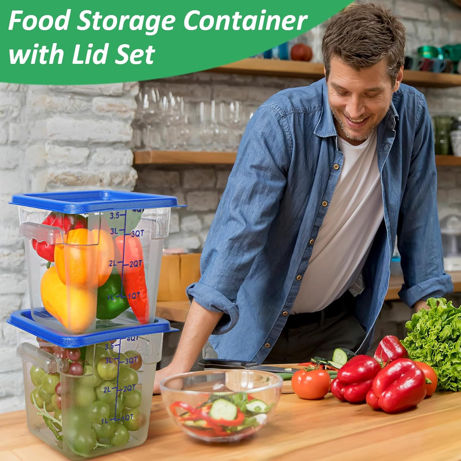 6 Pcs 4 Qt Clear Airtight Food Storage Containers with Lids – Blue