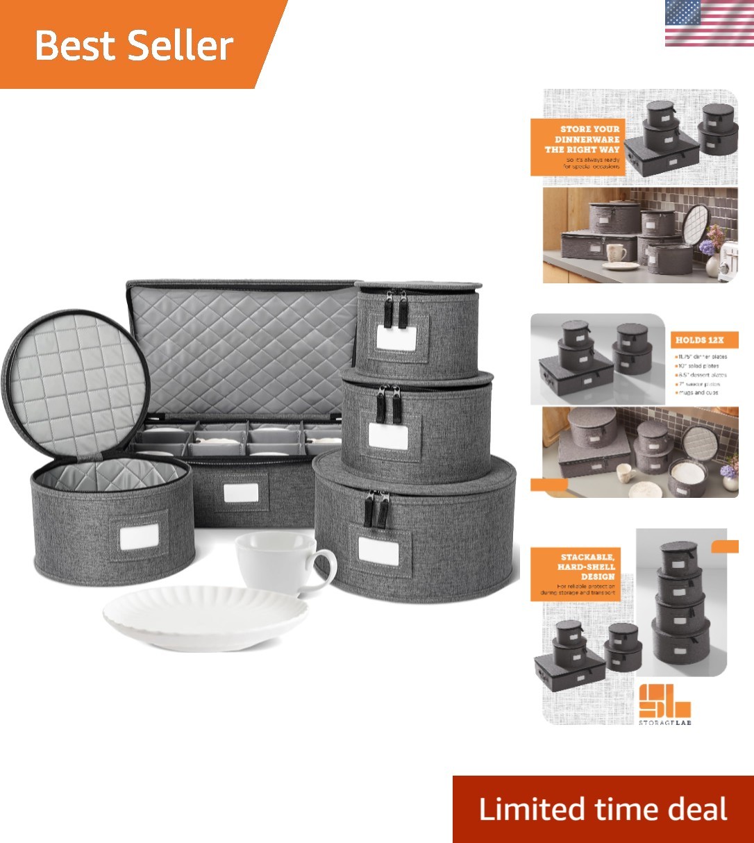 Durable Hard Shell China Storage Containers – 5-Piece Set for 12 Place Settings