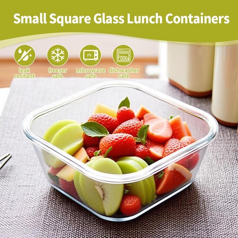 Square Glass Food Storage Containers BPA Free Oven Microwave Safe Lids New