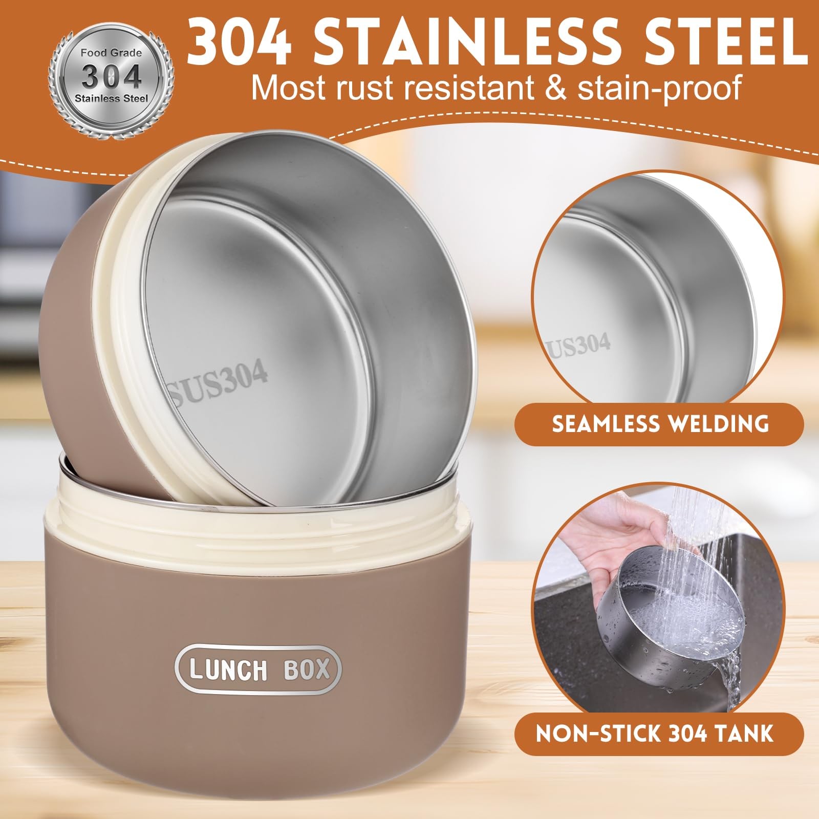 Dandat 3 Pcs Insulated Lunch Container Set, Stackable Stainless Steel Bento Box