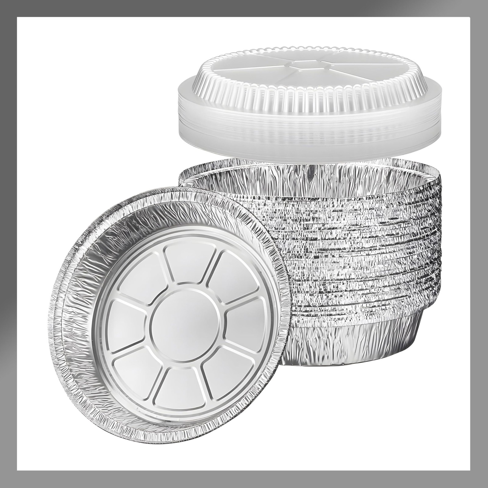 Aluminum Foil Pans [8″ Round] x [10 Pack] with Clear Dome Lids Recyclable Dis…