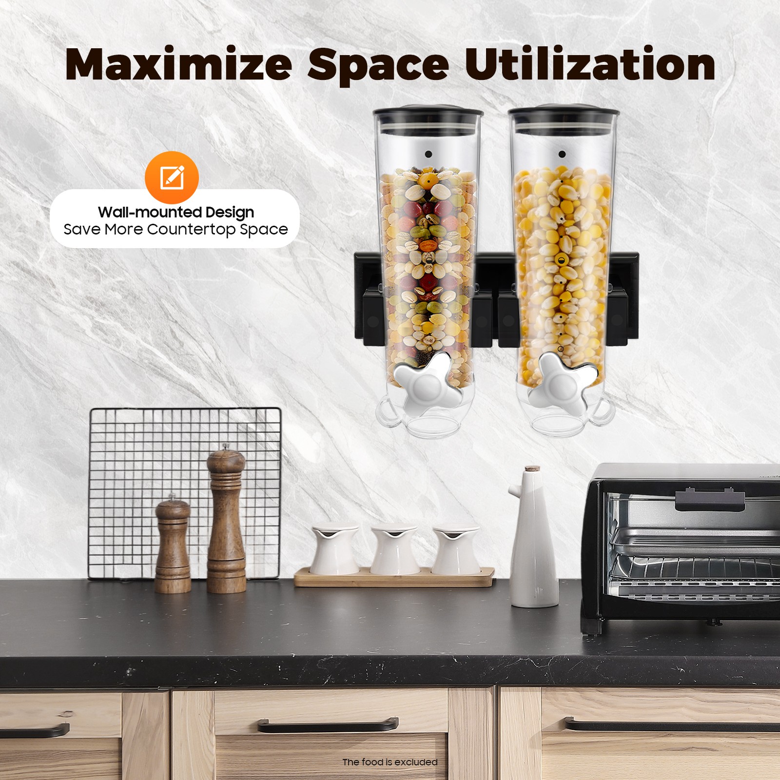 Wall-mount Cereal Dispenser 2 Cups Nuts Coffee Beans Grains 3L Storage Container