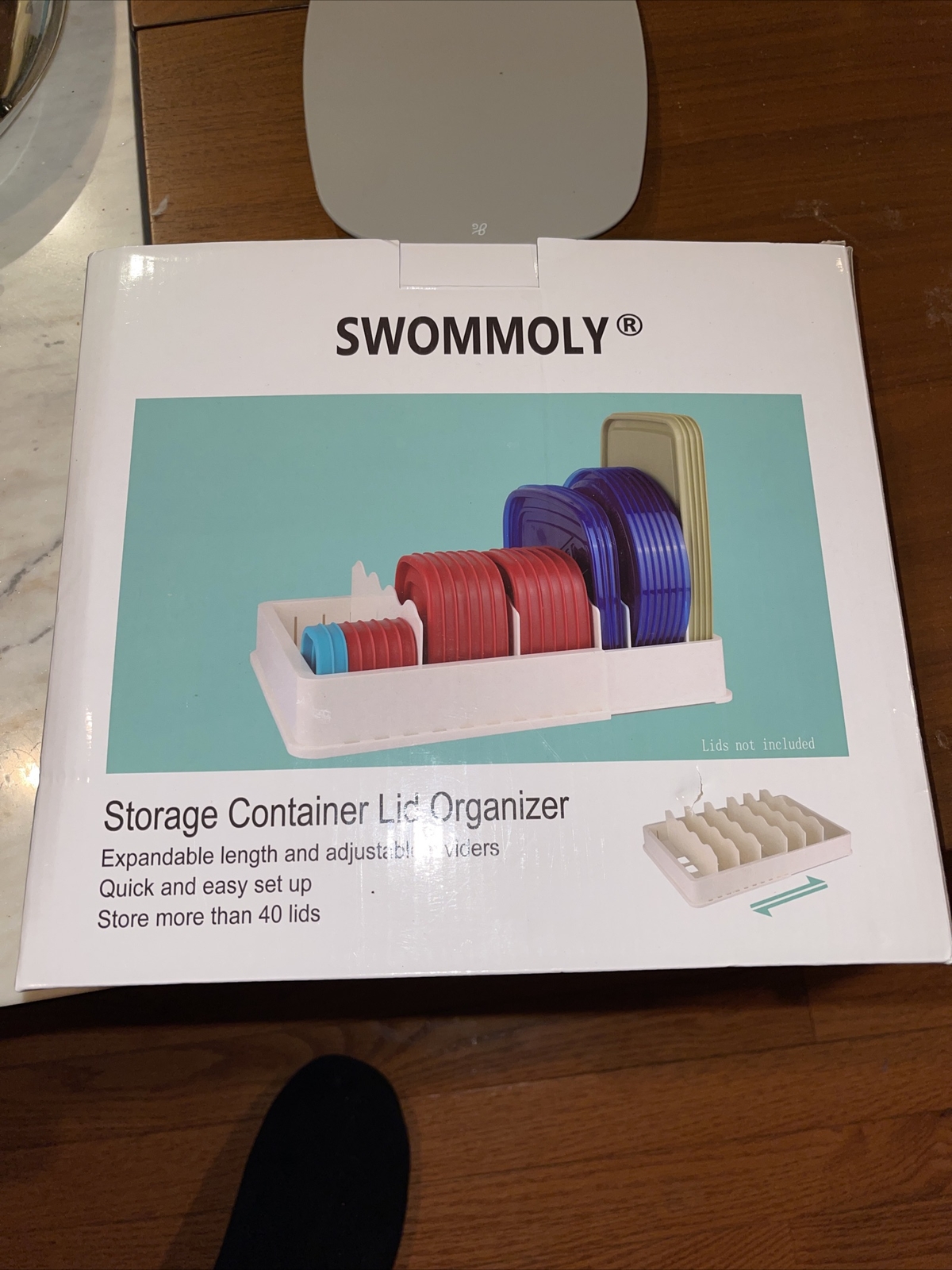 Expandable Food Storage Container Lid Organizer, Includes 6 Adjustable Dividers