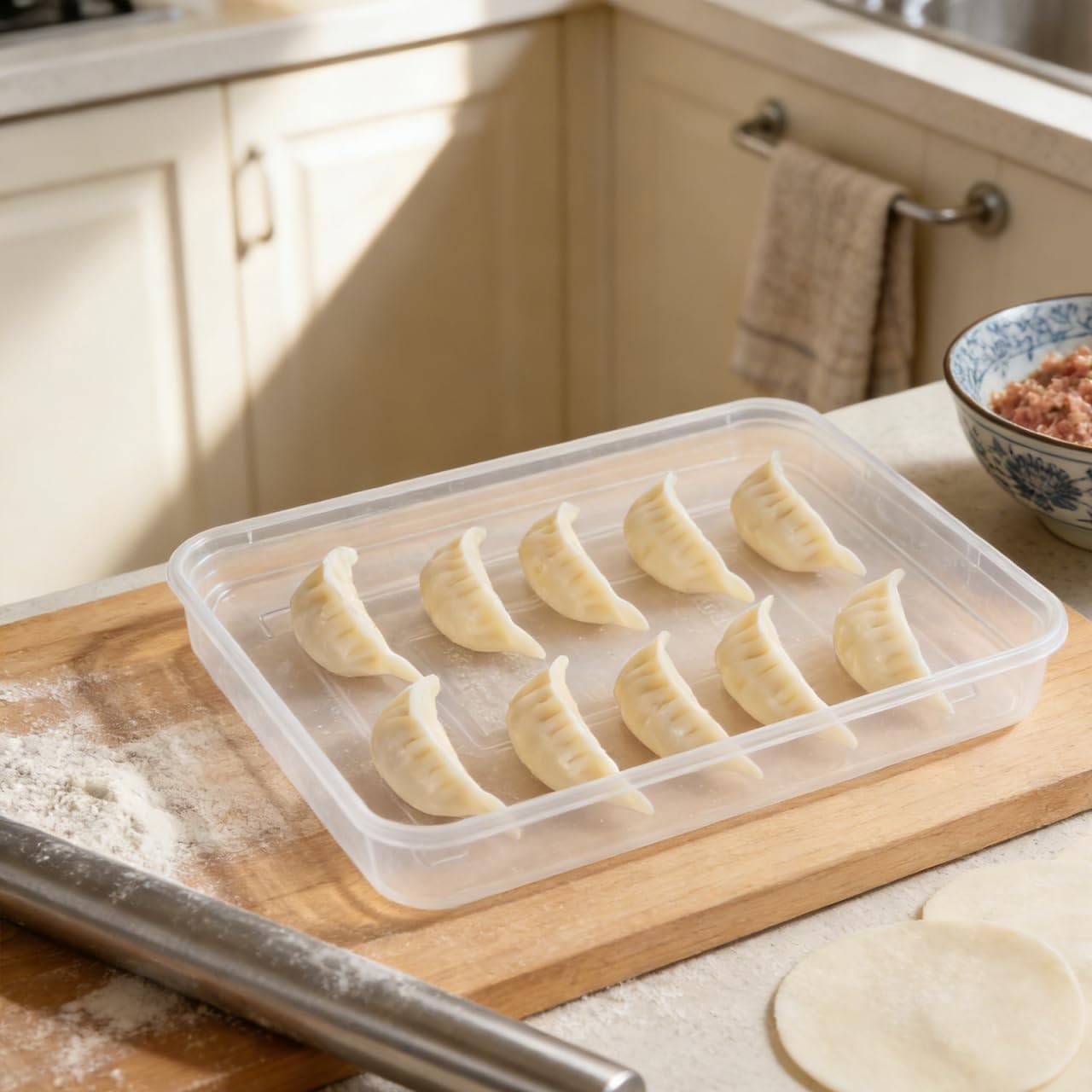 2pcs Dumplings Storage Box Refrigerator Container W/ Lid Dumplings Stackable