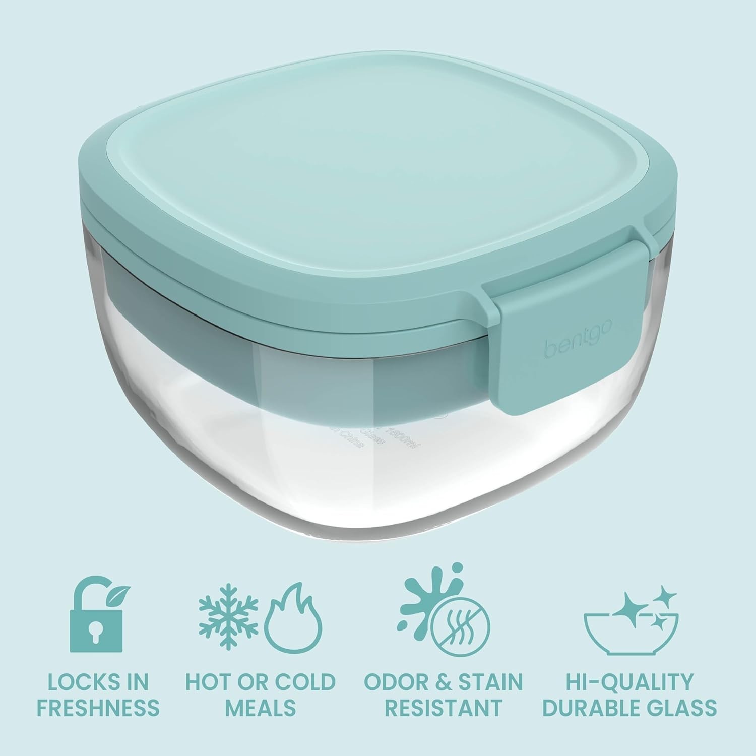 7.6 Cup Glass Salad Container Bento Box Airtight Lid Coastal Seaglass