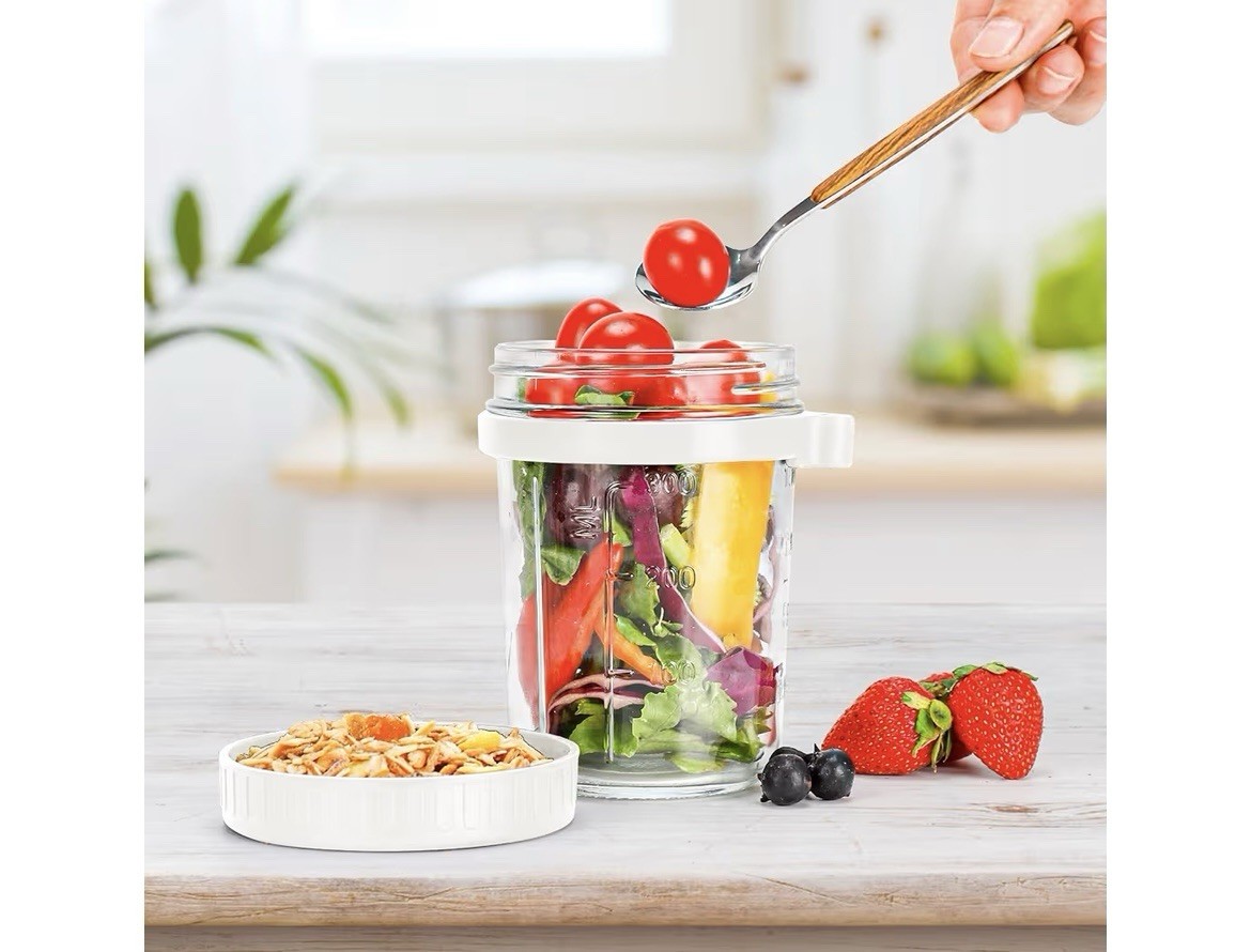 2pk Overnight Oats Jars with Spoons and Lids, 16 Oz, Oats Yogurt Fruit Storage