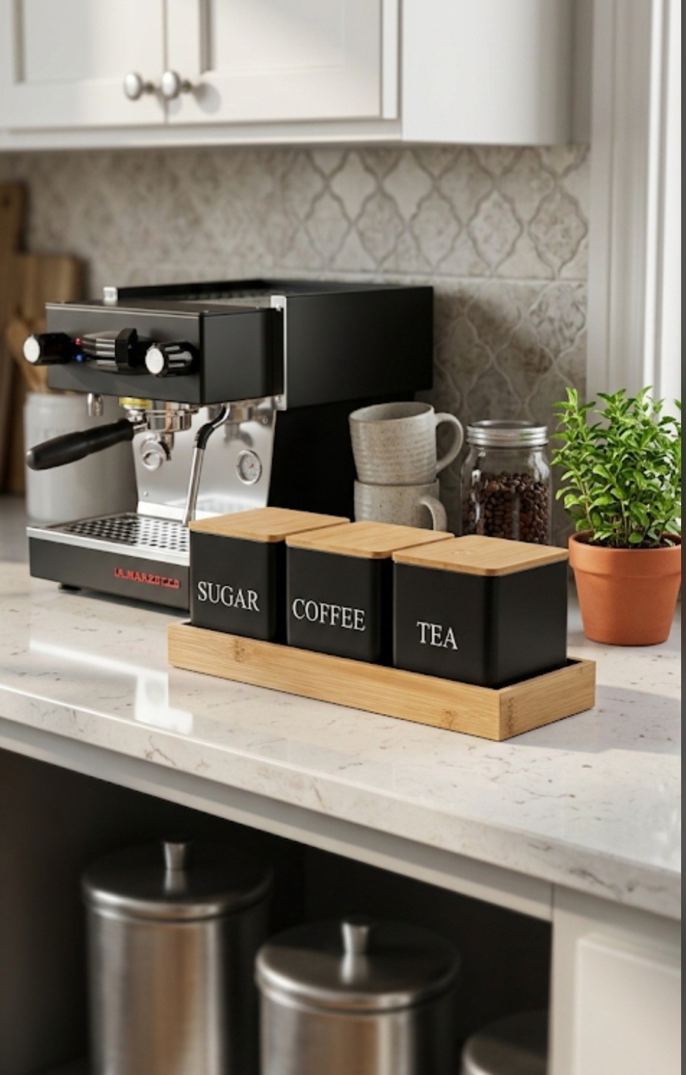 3Pcs/Set 500ml Black Metal Storage Containers with Bamboo Lids