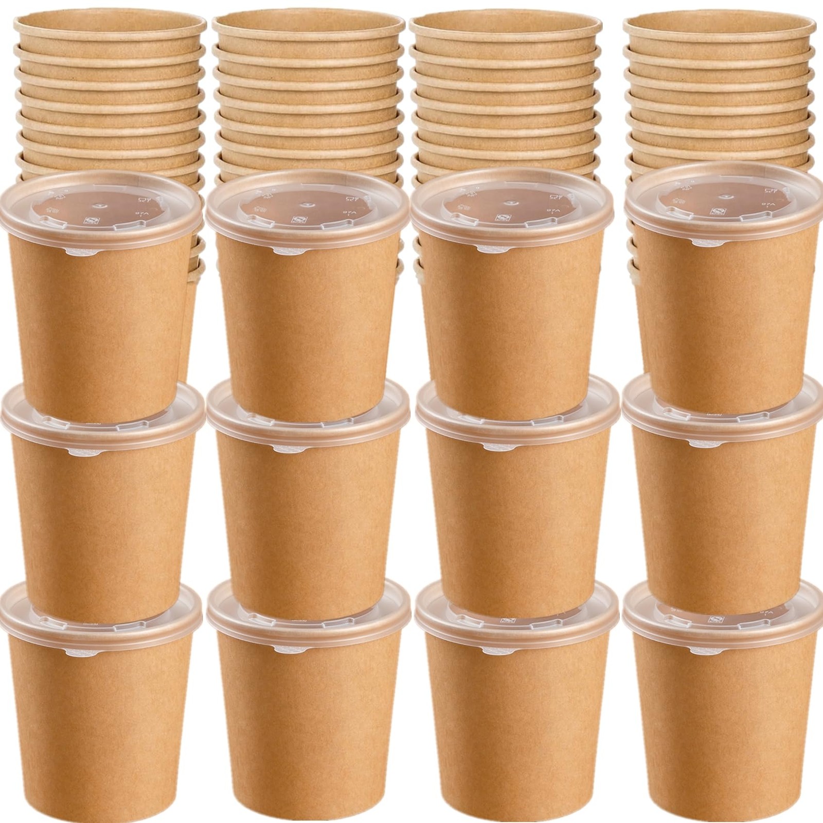 80 Pack Paper Food Containers with Lids, 16 Oz To Go Hot Soup Bowls, Disposab…