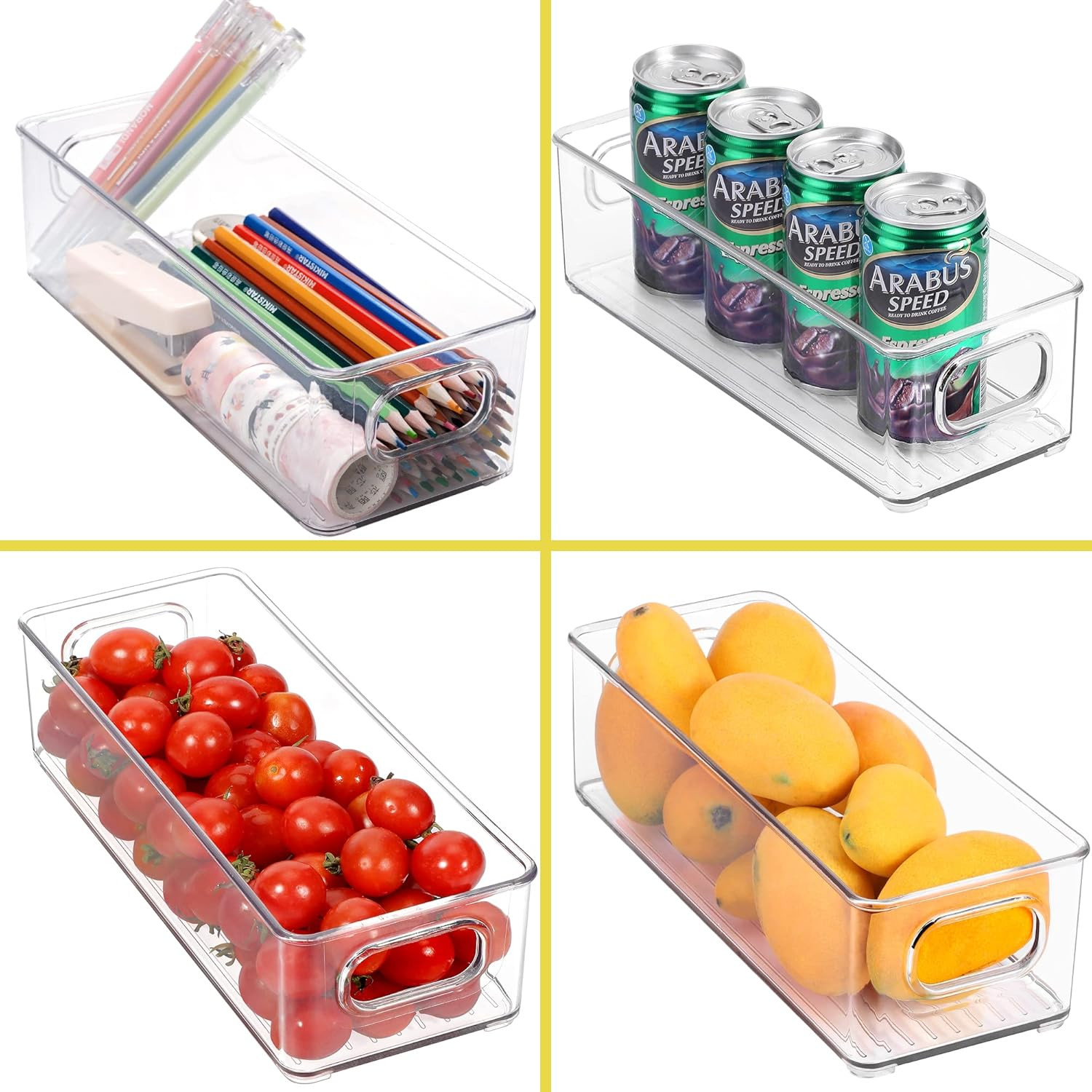Stackable Plastic Food Storage Bin with Handles for Kitchen Pantry, Cabinet, Ref