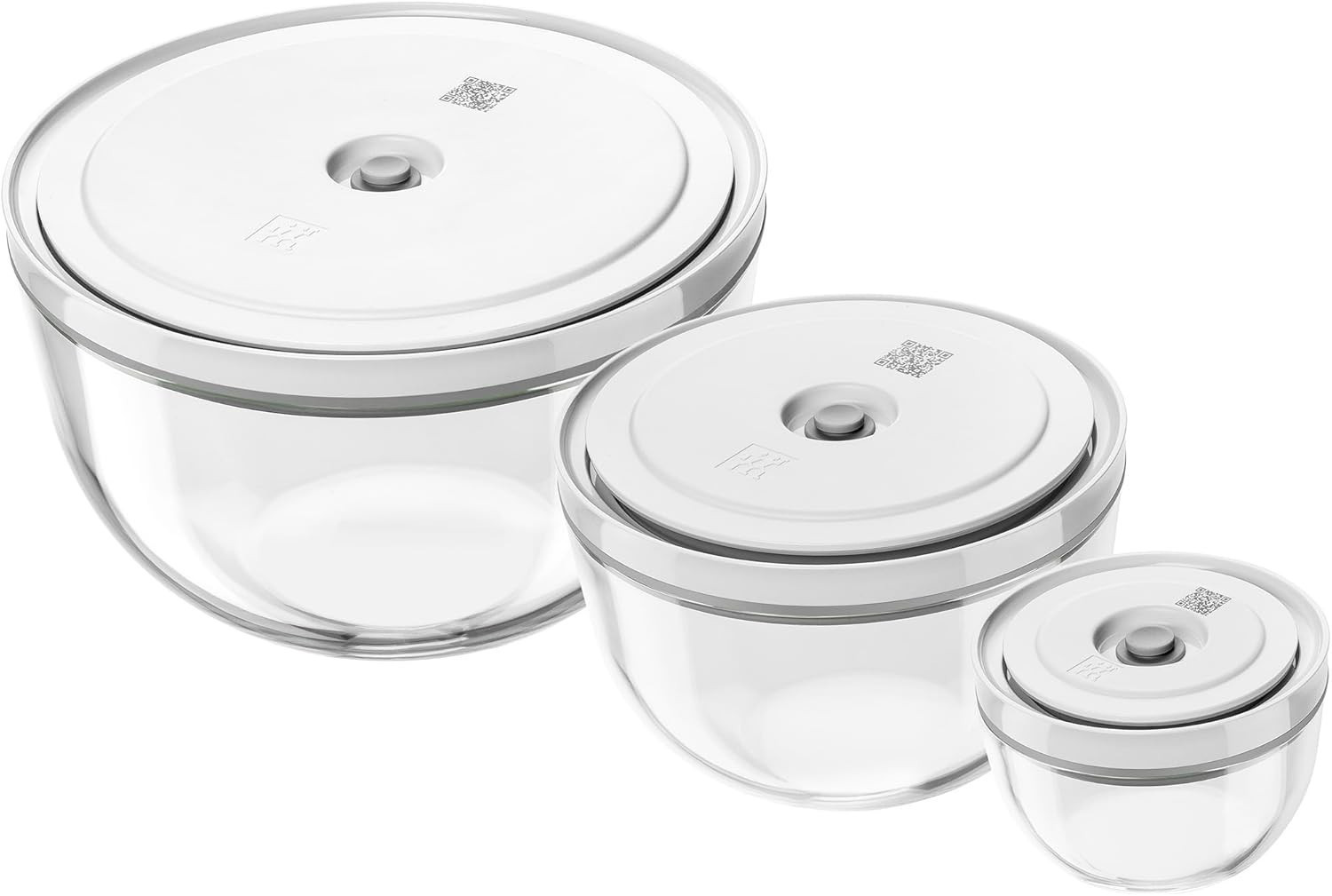 3Pc Glass Vacuum Food Storage Bowl Set with Lids