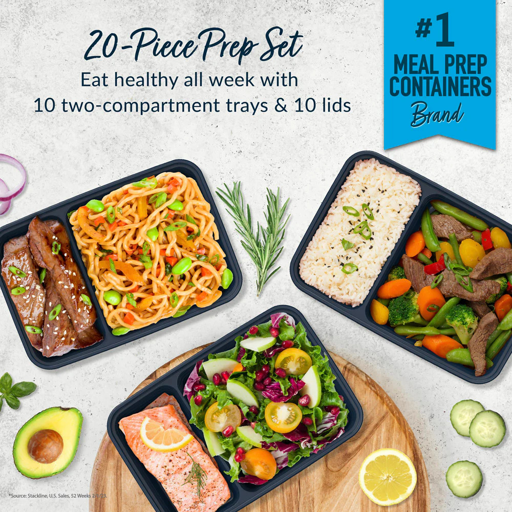 Bentgo® Prep 2-Compartment Containers – 20-Piece Meal Prep Kit – Midnight Blue