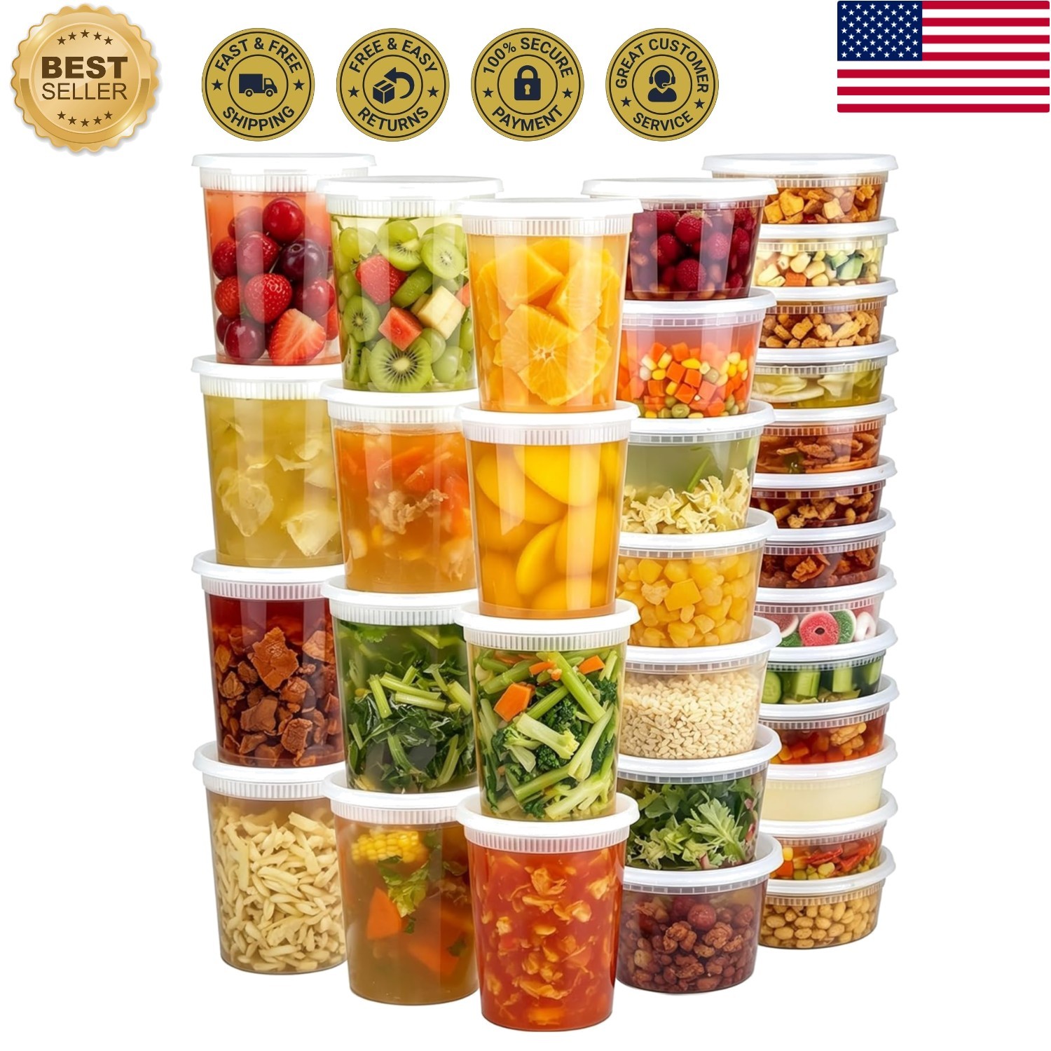 60 Piece Deli Container Set with Lids: Leak-Proof & Microwave Safe Food Storage