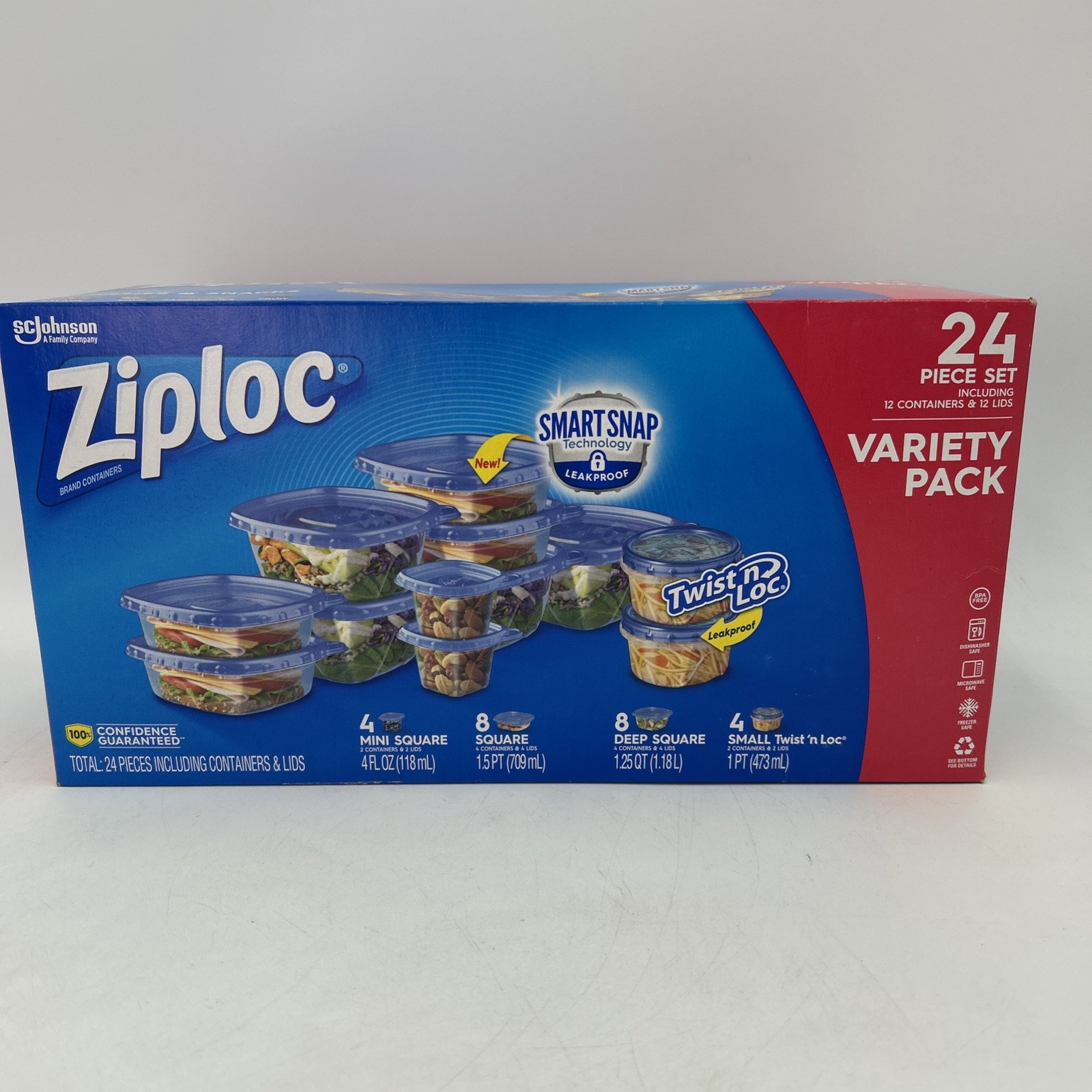 Ziploc one press seal variety 24 pk containers & Lids 4 Twist N Loc