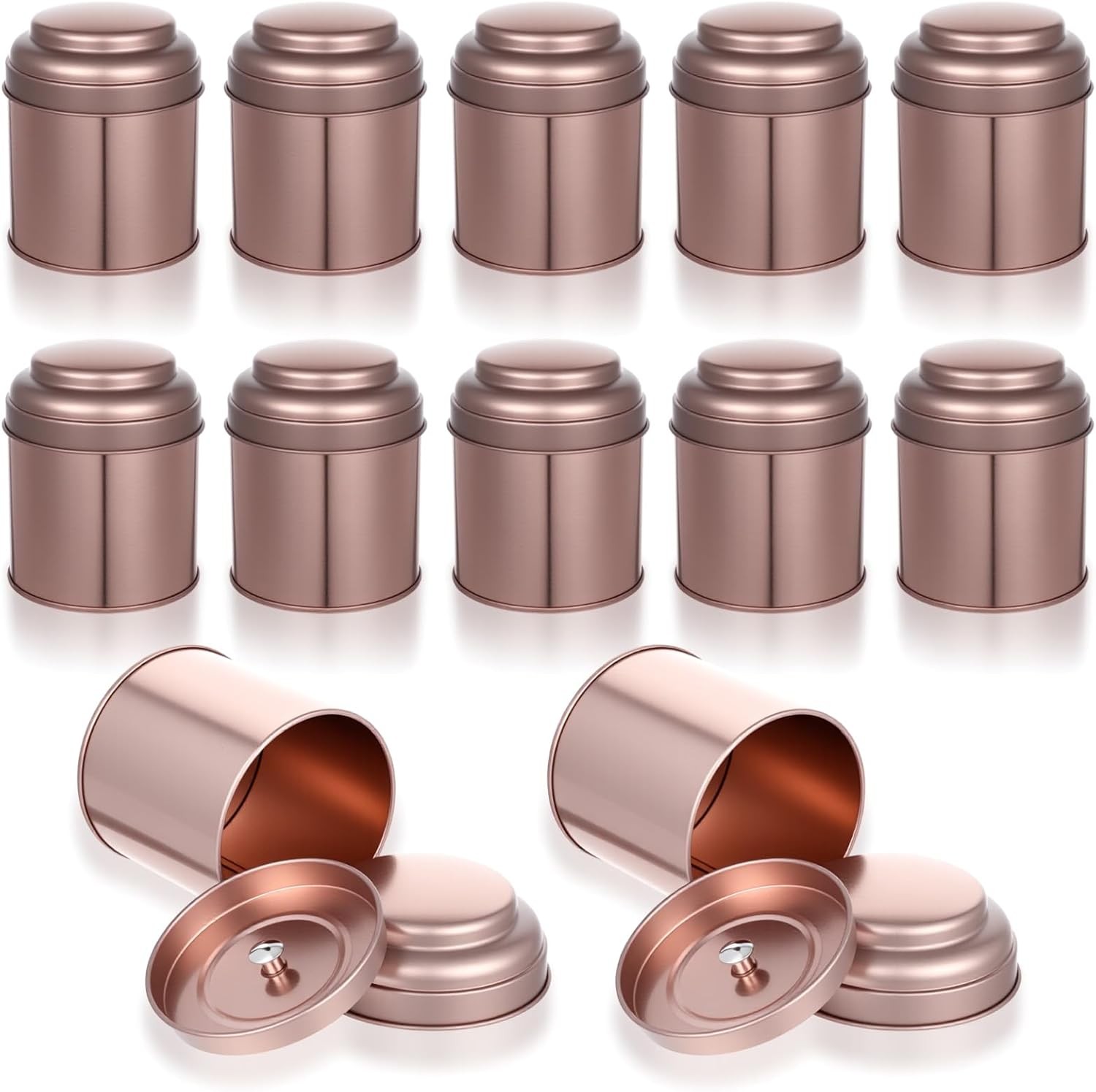 12 Pack Tea Tins Canister With Airtight Double Lids, 8 fl oz Round Mini Tea