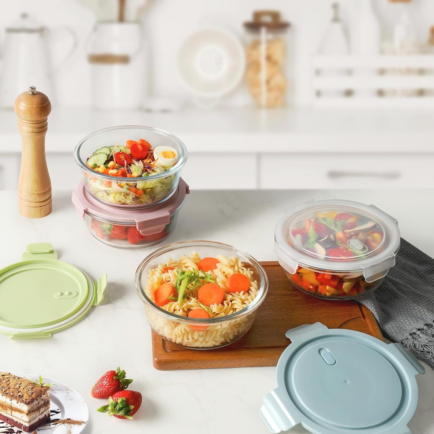 Airtight Glass Meal Prep Containers – 30oz, Microwave, and Freezer Safe – 4 Pack