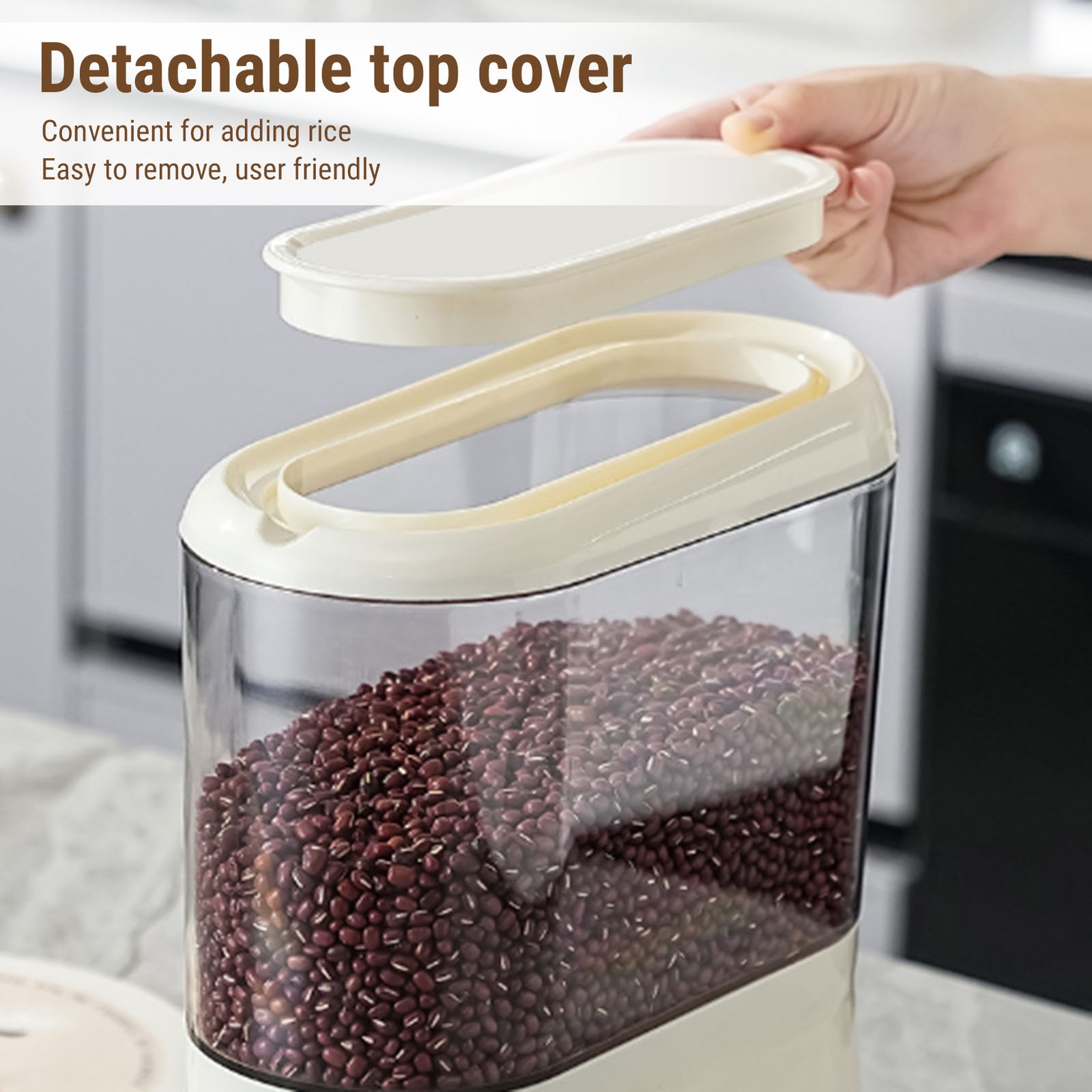 25 lbs Rice Dispenser Grain Container Storage with Measuring Cup Household Use